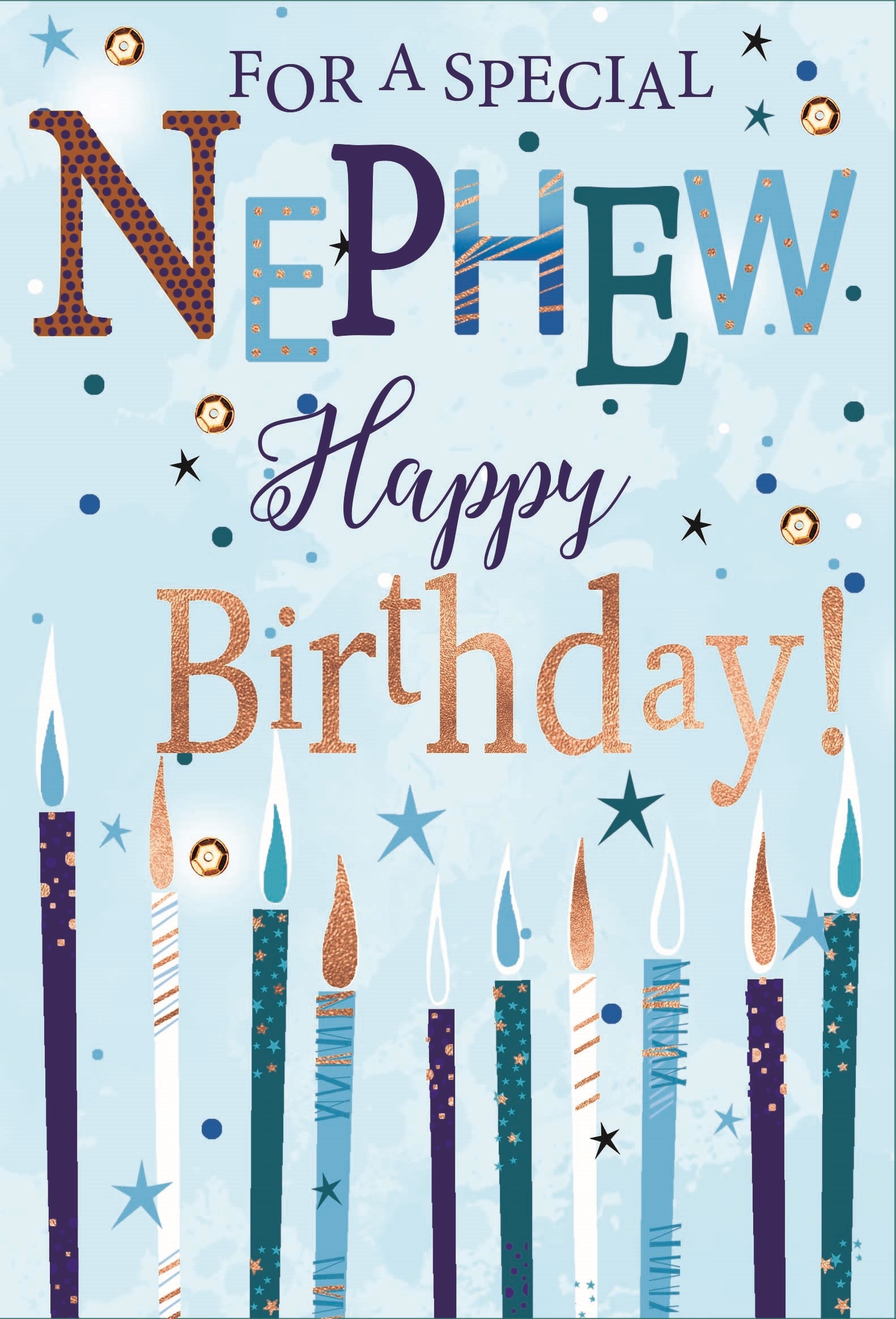 BIRTHDAY CARDS,Nephew 6`s Candles, Stars & Text