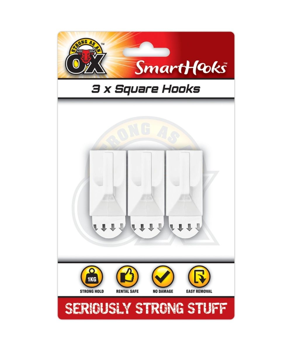 SMART HOOKS,Small Square 3`s White Removable I/cd [Packs Only]