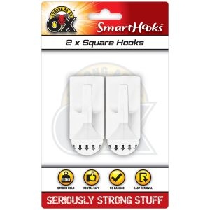 SMART HOOKS,Large Square 2`s White Removable I/cd [Packs Only]