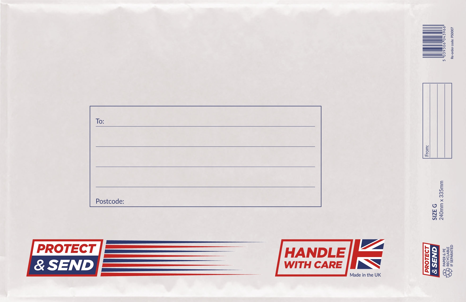 PADDED ENVELOPES,Size G White Protect & Send (Bulk) [Packs Only]
