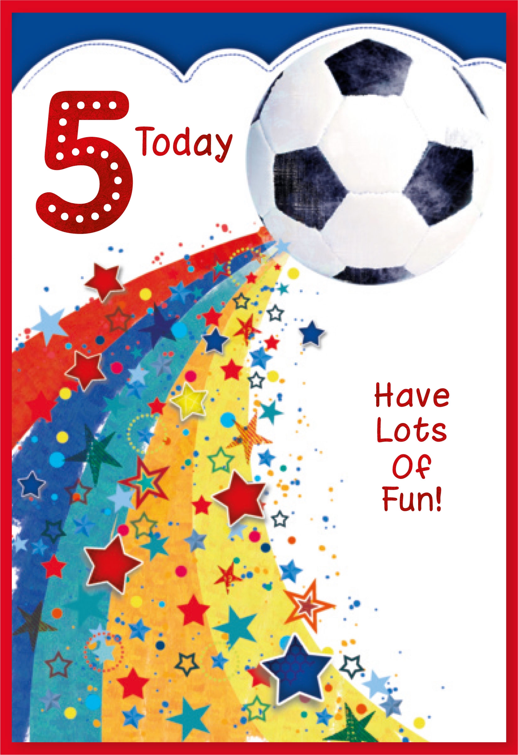 AGE 5 CARDS,Male 6`s Football, Rainbow & Stars