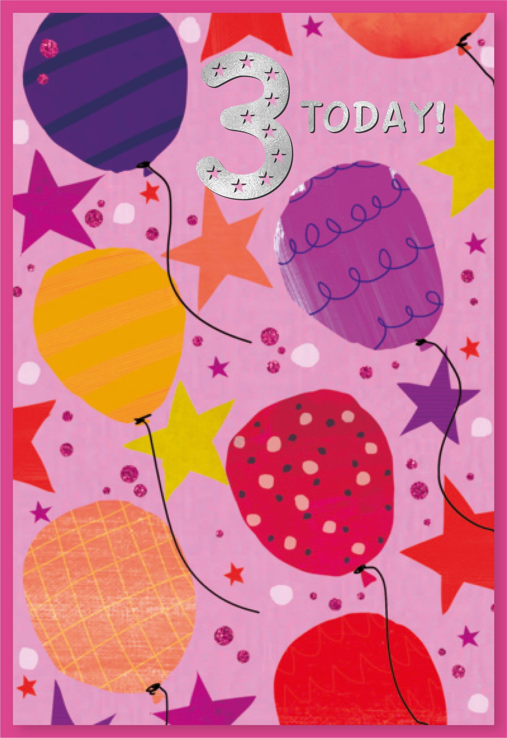 AGE 3 CARDS,Female 6`s Pink Balloons