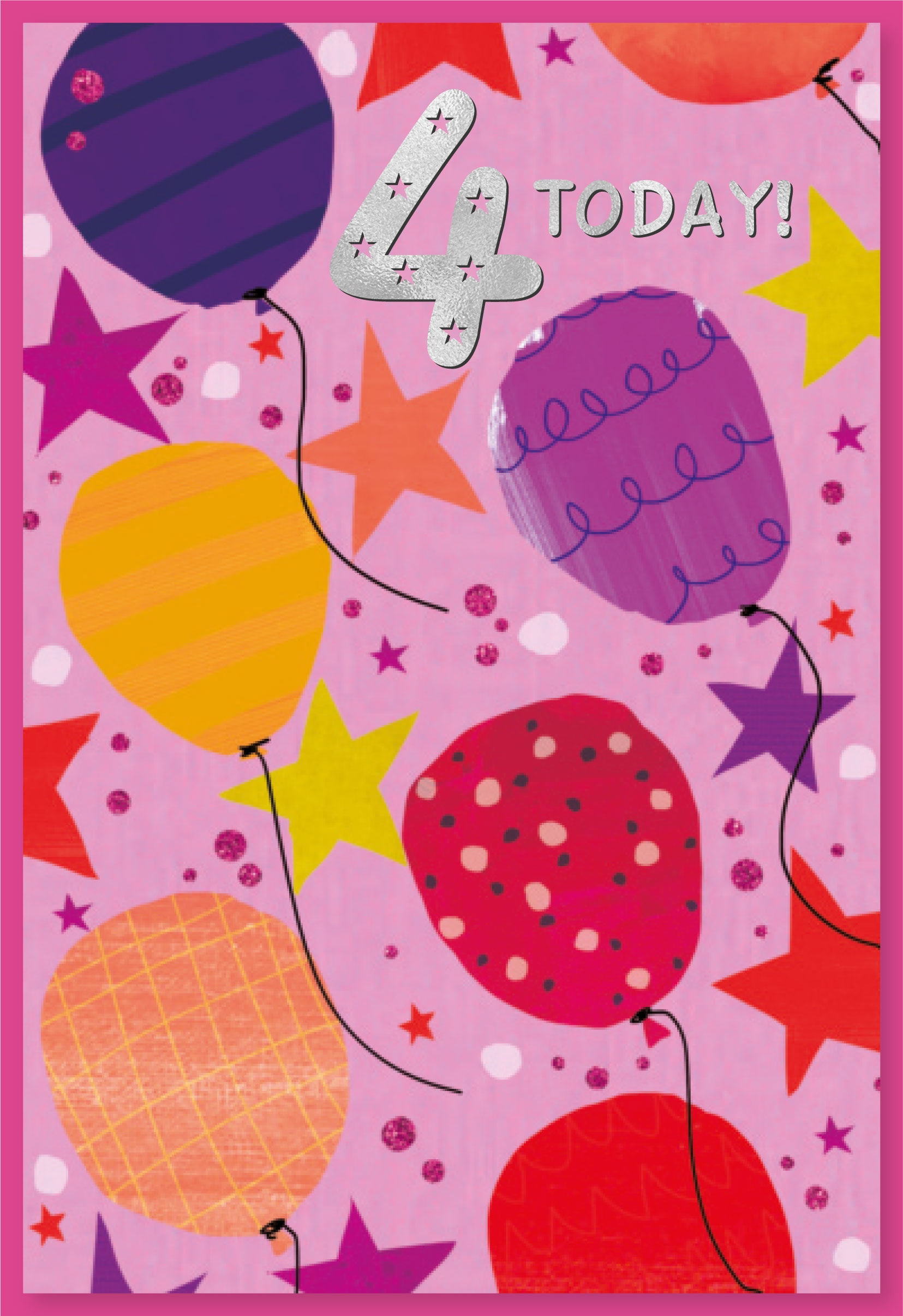 AGE 4 CARDS,Female 6`s Pink Balloons