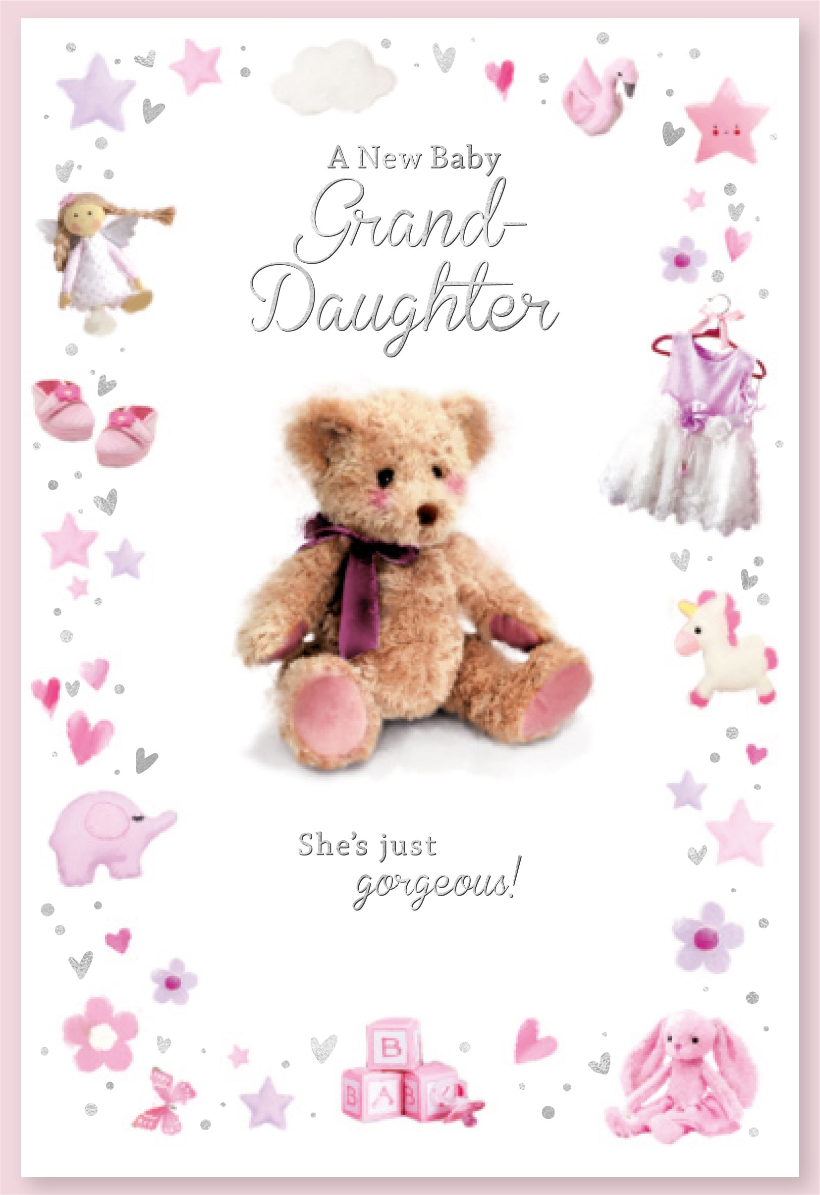 BIRTHDAY CARDS,Granddaughter Congrats. Teddy Bear Pink