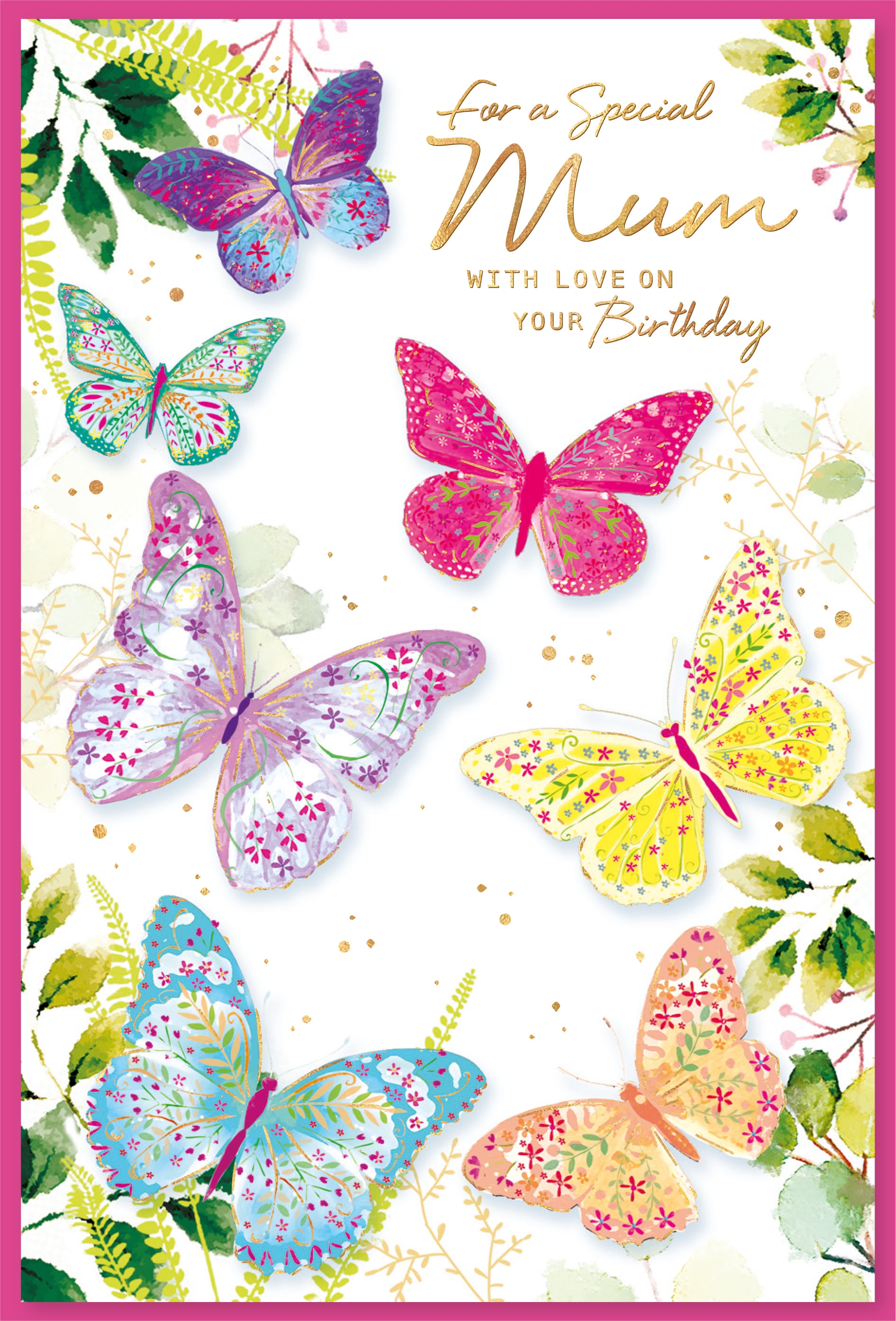 BIRTHDAY CARDS,Mum 6`s Butterflies & Foliage