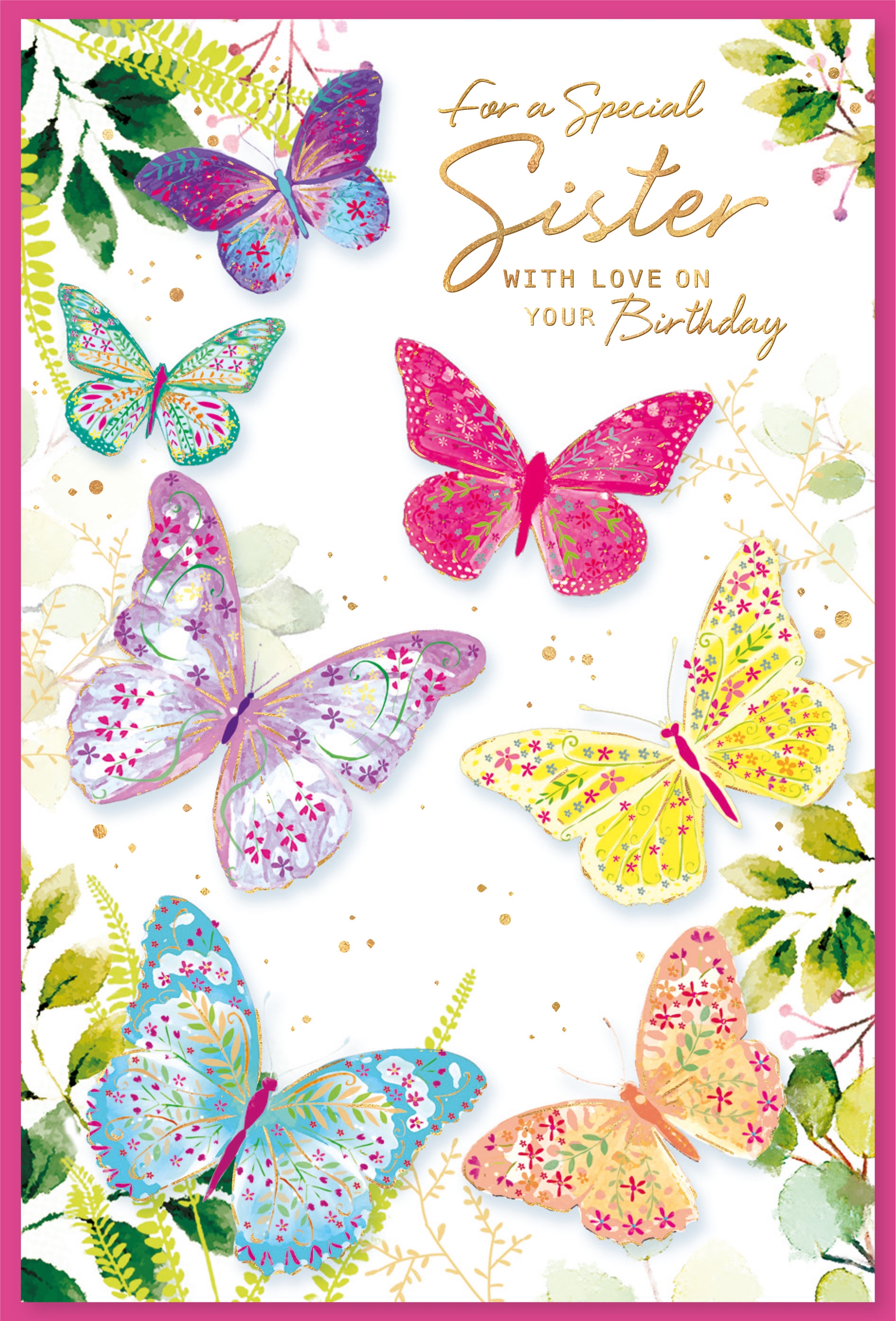 BIRTHDAY CARDS,Sister 6`s Butterflies & Foliage