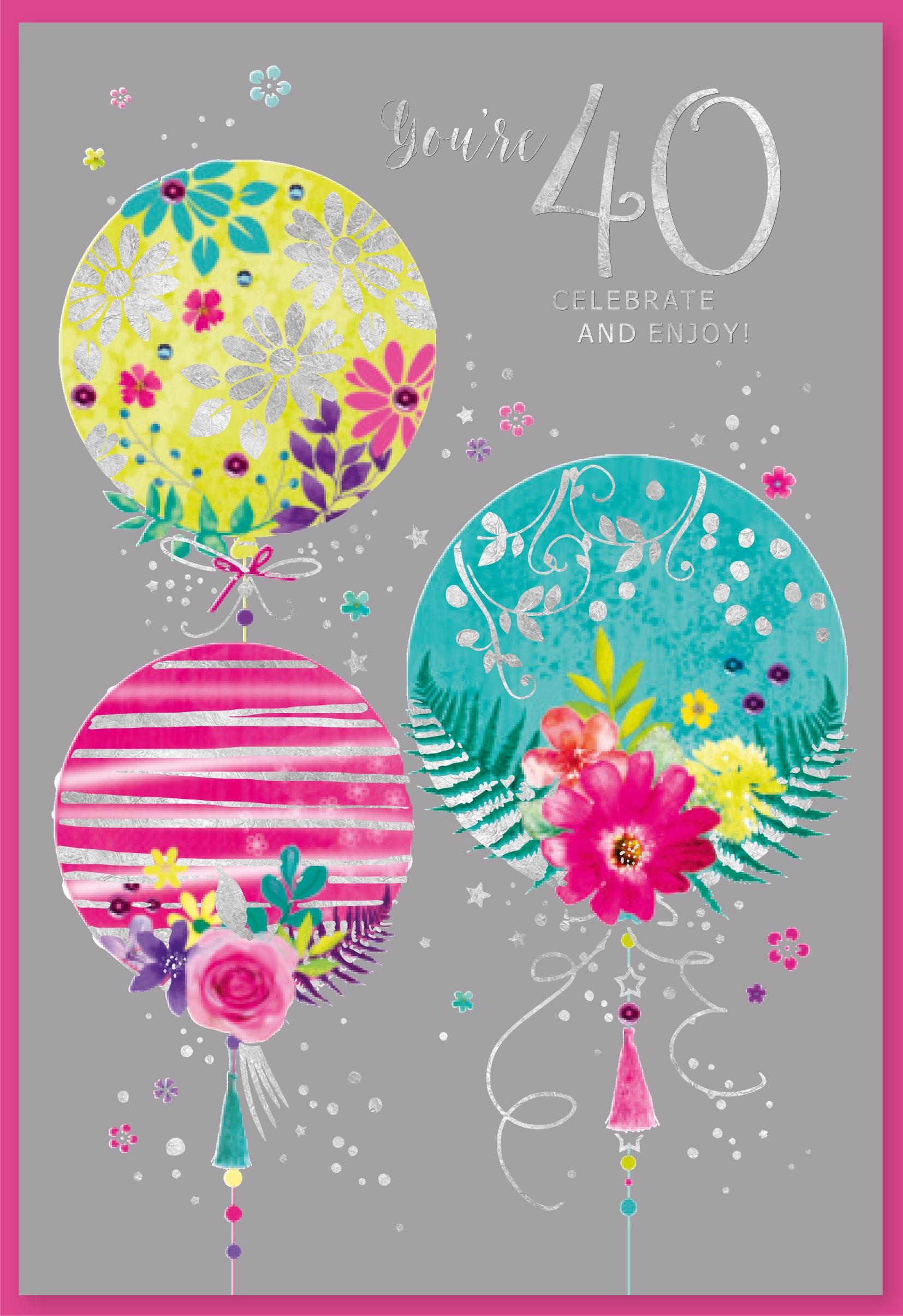 AGE 40 CARDS,Female 6`s Floral Balloons