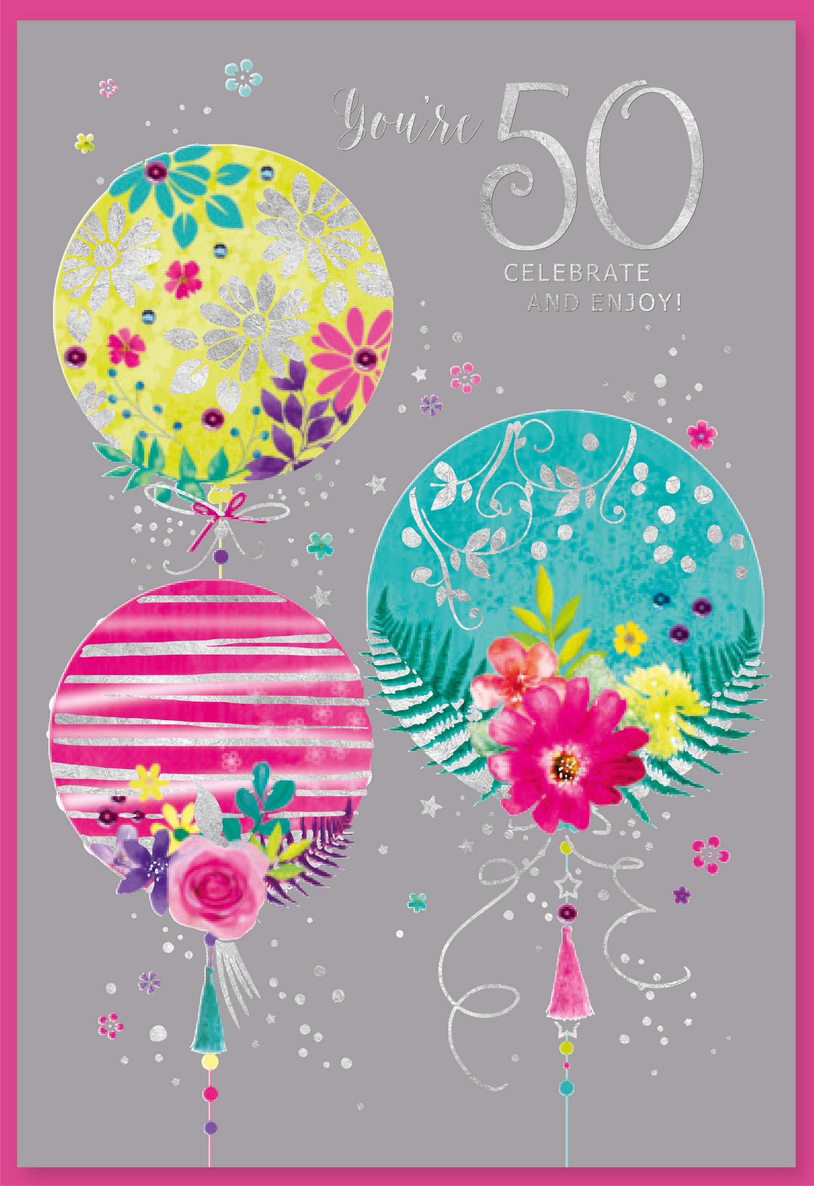 AGE 50 CARDS,Female 6`s Floral Balloons