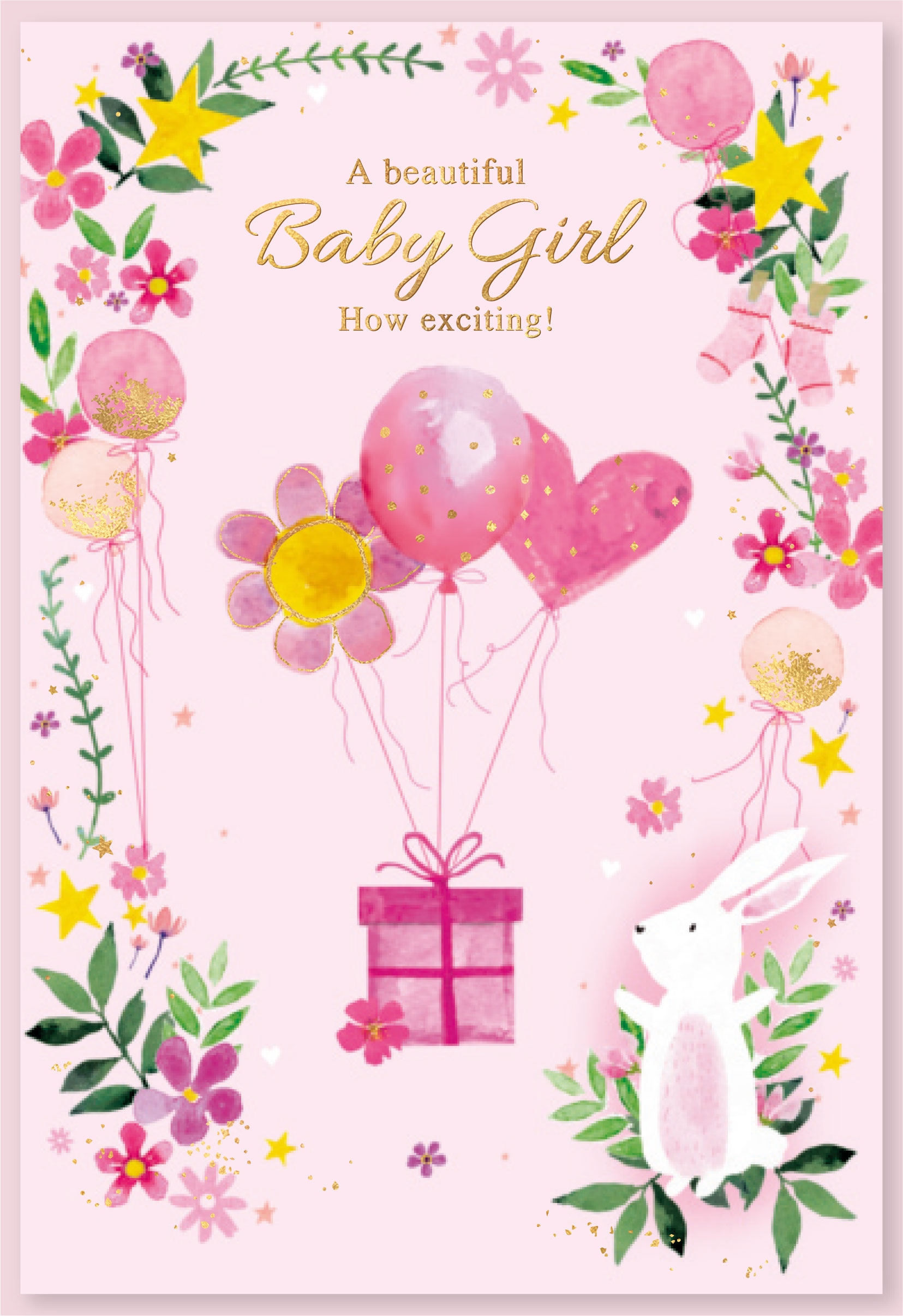 BABY GIRL CONGRATS. CARDS,6`s Presents Pink