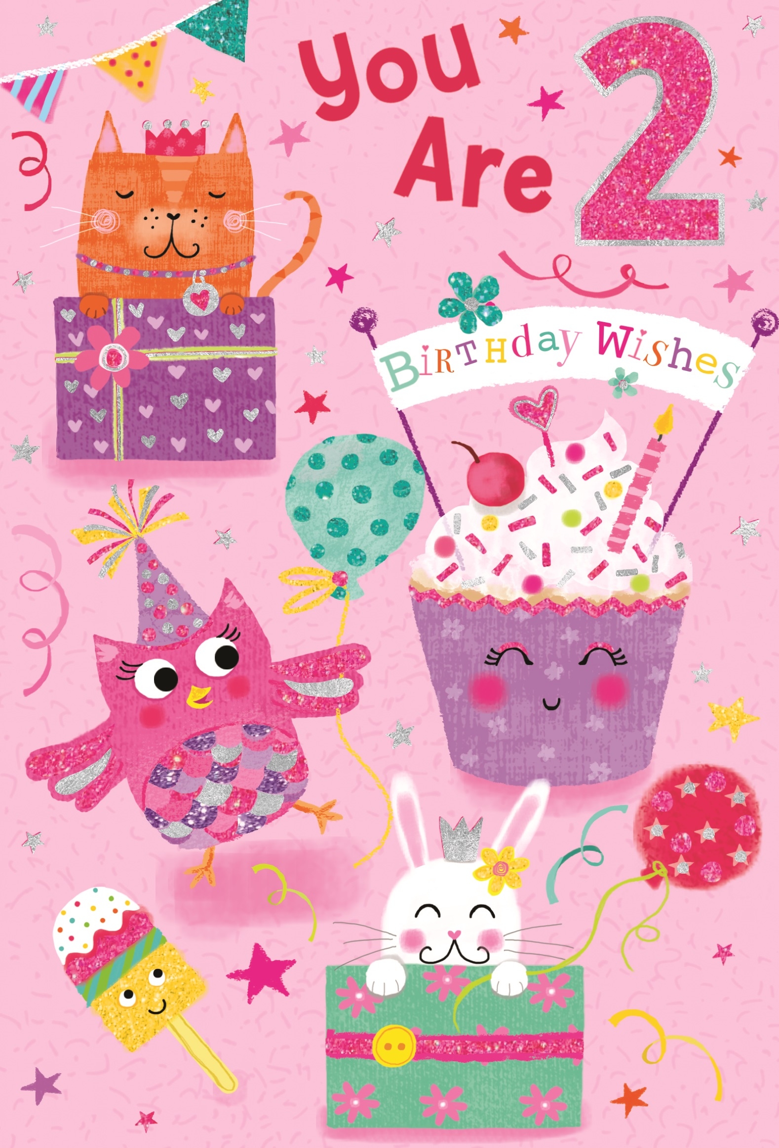 AGE 2 CARDS,Female 6`s Cupcakes & Animals