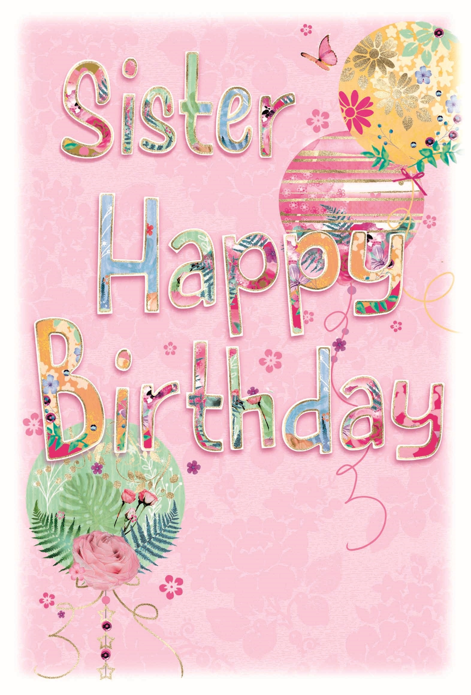 BIRTHDAY CARDS,Sister 6`s Floral Balloons