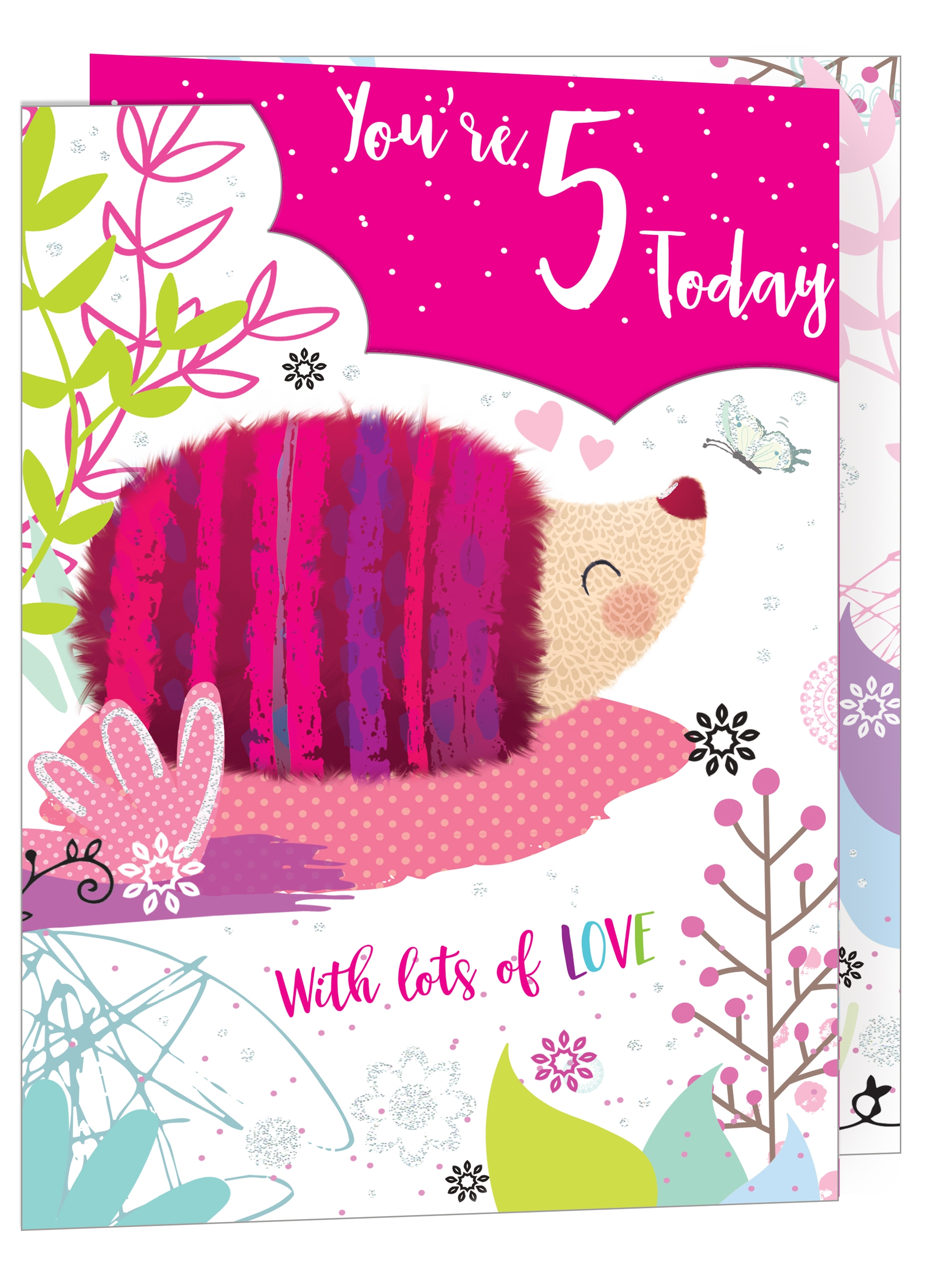 AGE 5 CARDS,Female 6`s Pink Hedgehog (Was 0.90)
