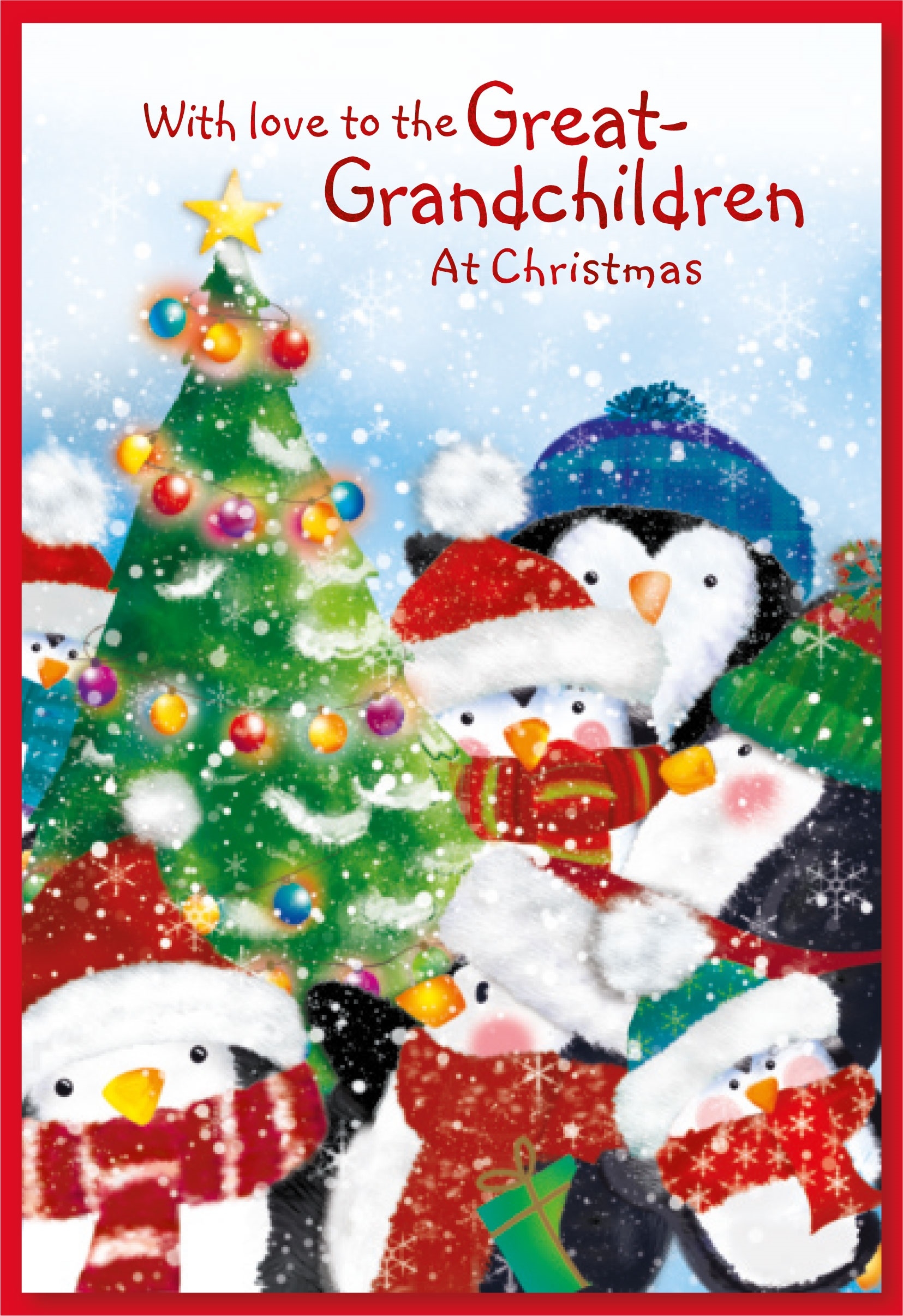 XMAS CARDS,Great Grandchildren 6`s Penguins & Xmas Tree