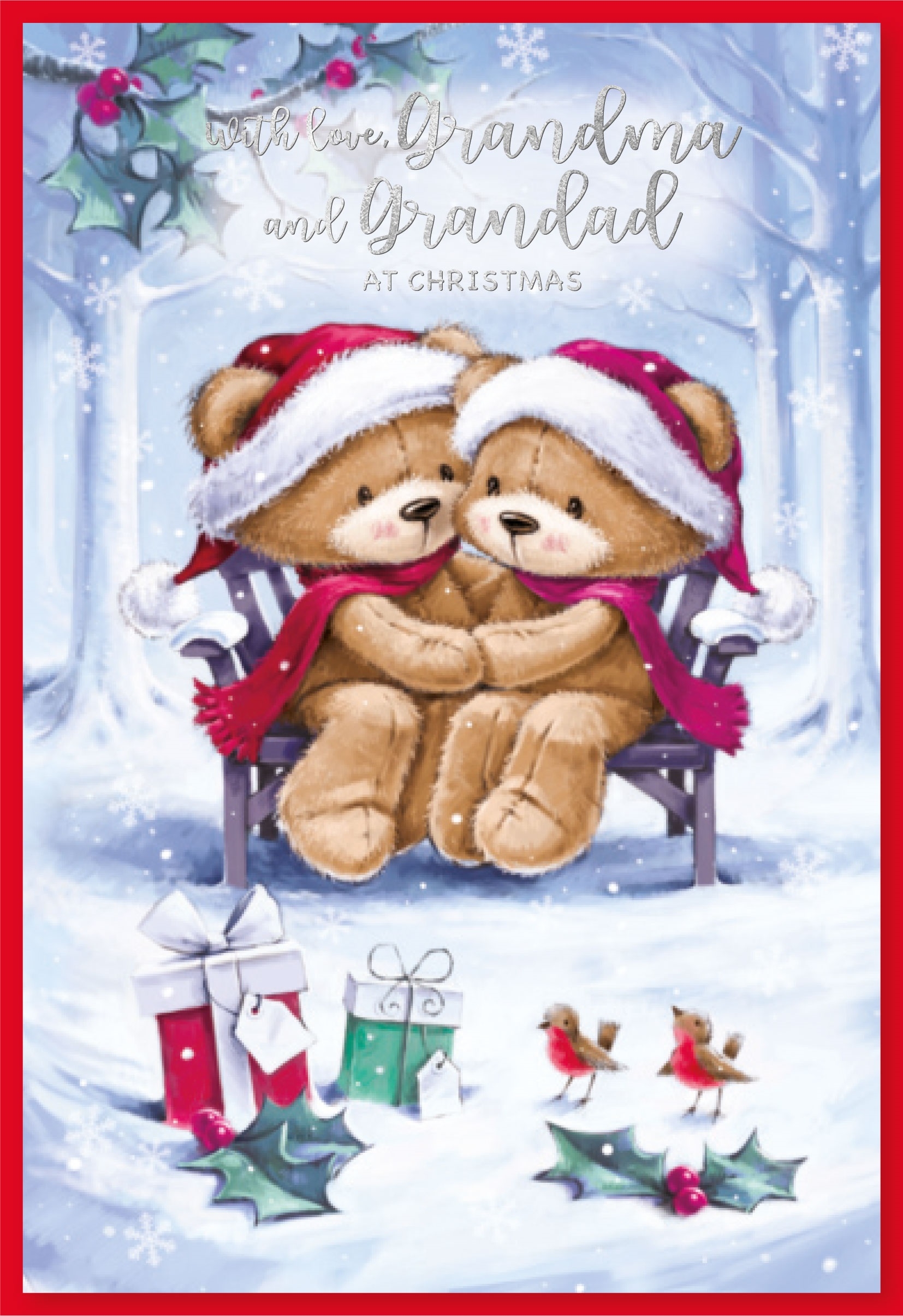 XMAS CARDS,Grandma & Grandad 6`s Cuddling Teddies