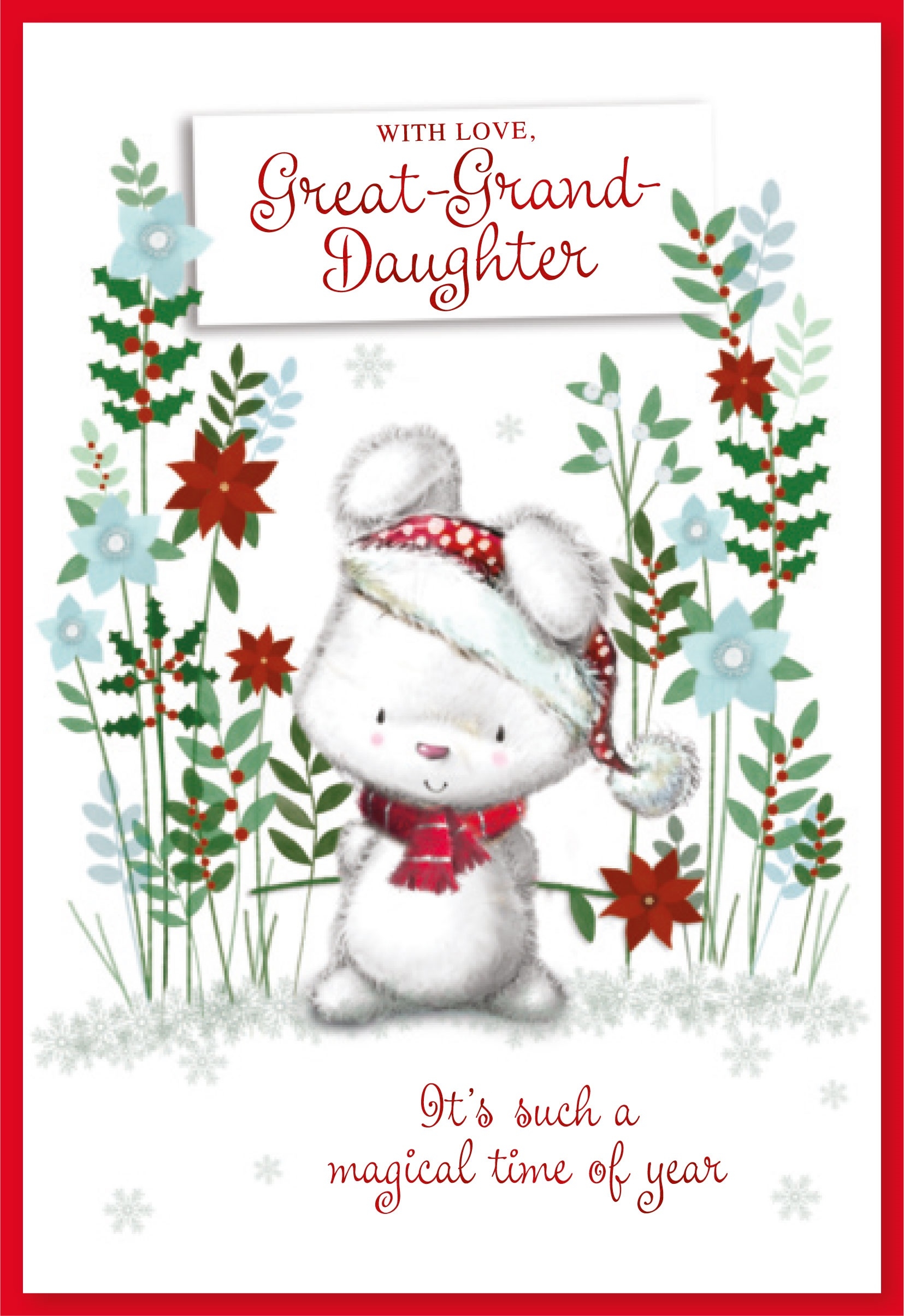 XMAS CARDS,Great Granddaughter 6`s Rabbit & Holly
