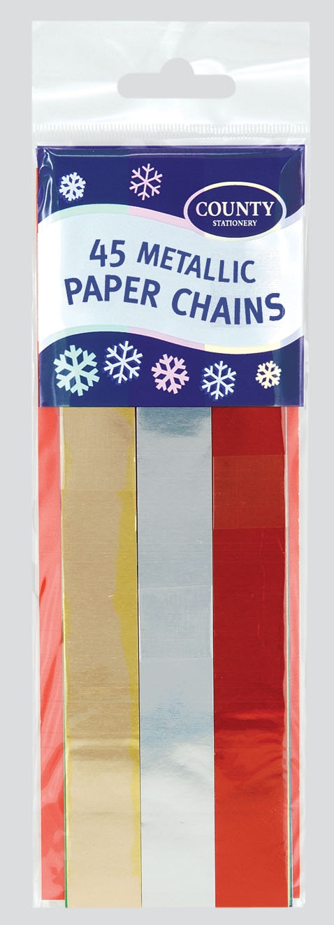 PAPER CHAINS,Asst Col Metallic S/Adh,45`s H/pk CDU(Was 0.99) [Packs Only]
