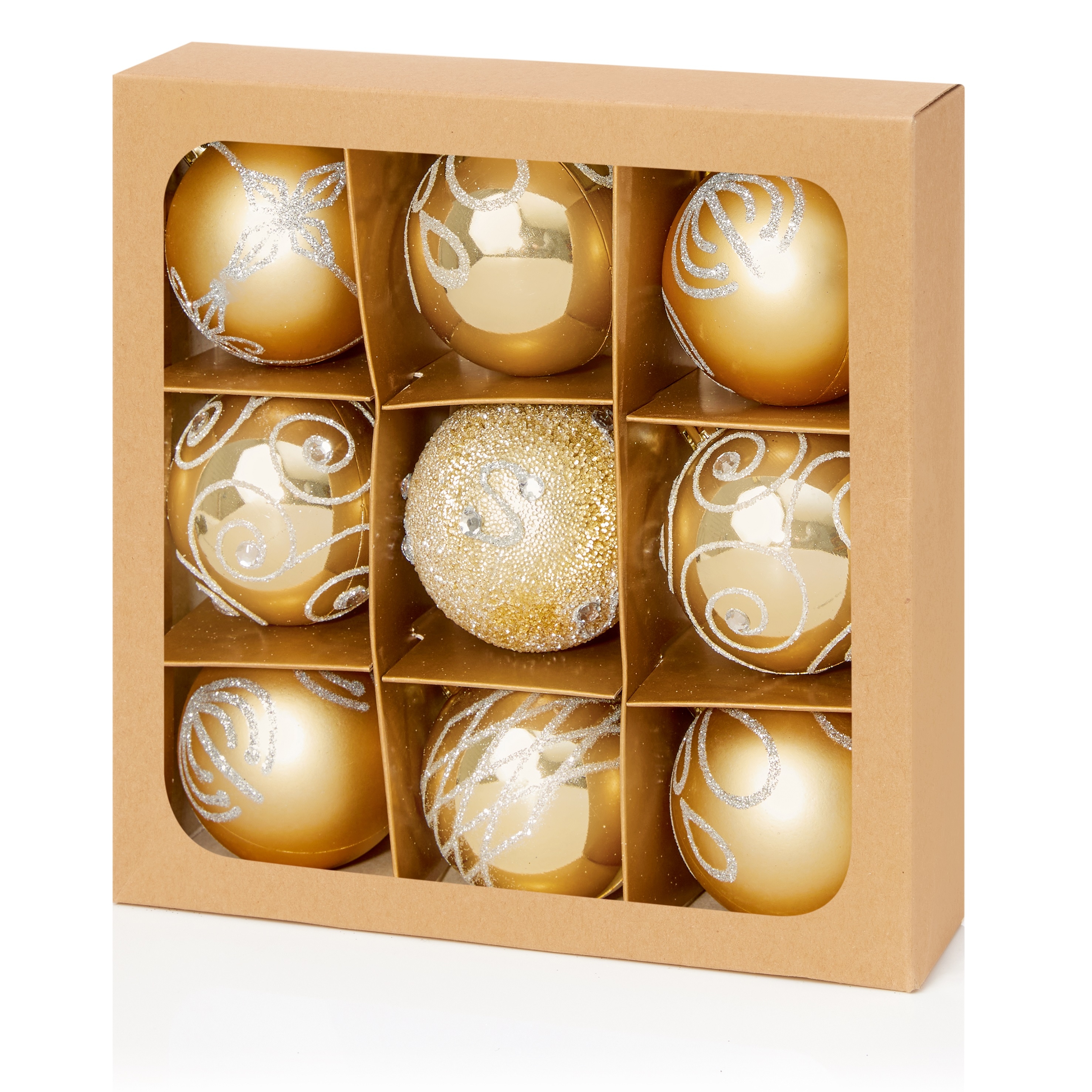 TREE DECORATION,Bauble Gold 60mm Multi Finish 9`s
