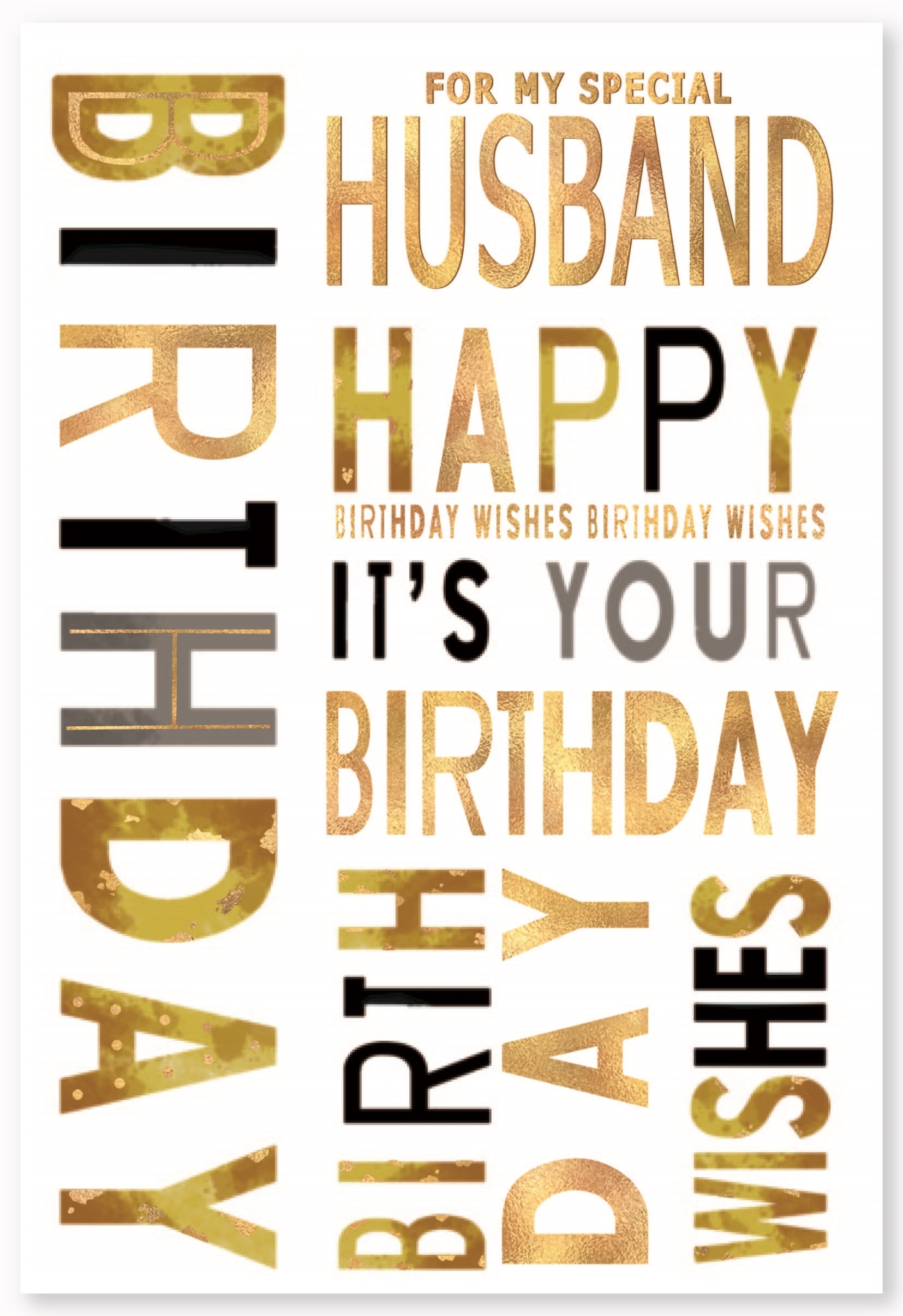 BIRTHDAY CARDS,Husband 6`s Gold Text