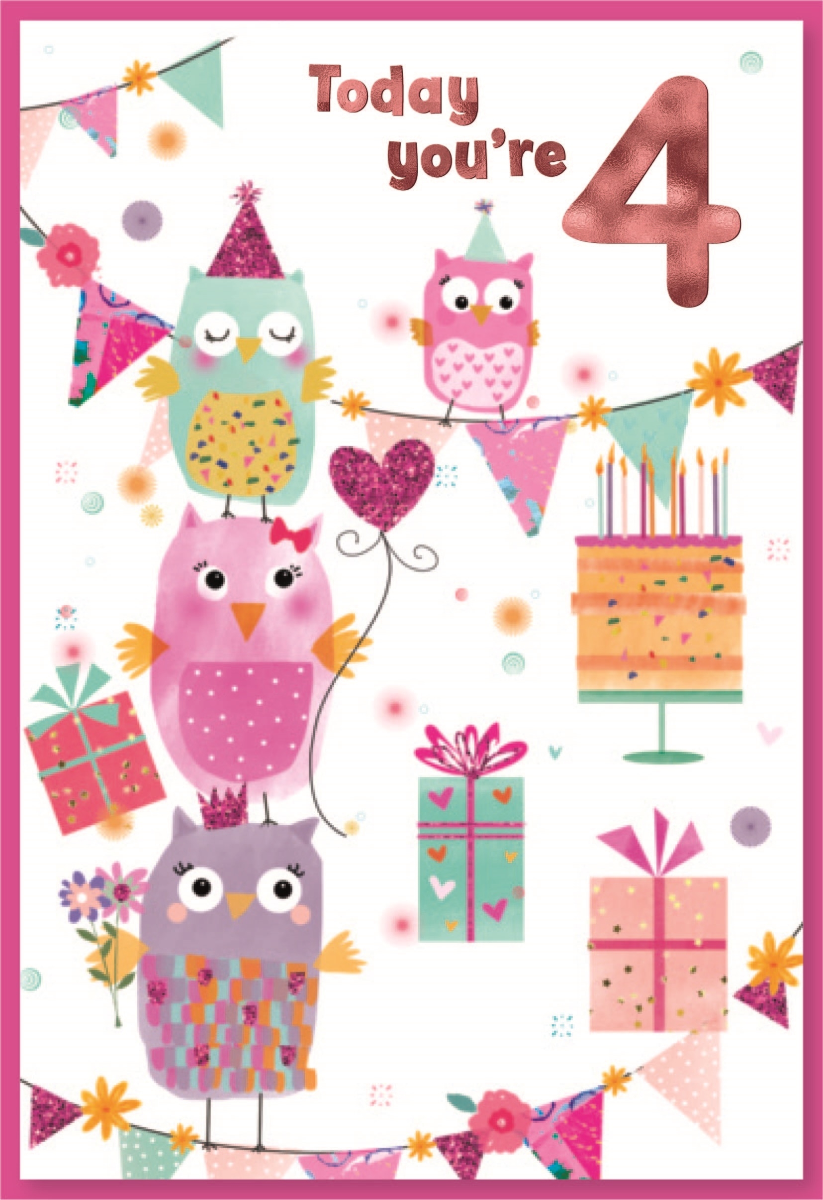 AGE 4 CARDS,Female 6`s Owls & Presents