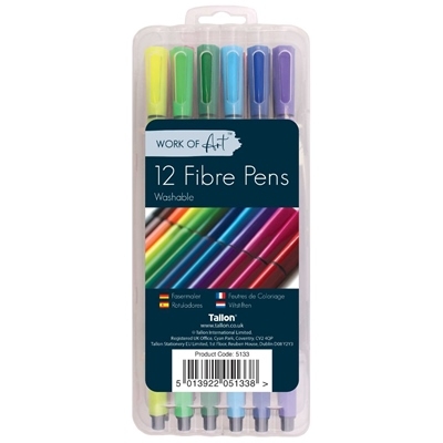 FIBRE PENS,Washable Work of Art 12`s Asst.Cols H/pk [Splittable]