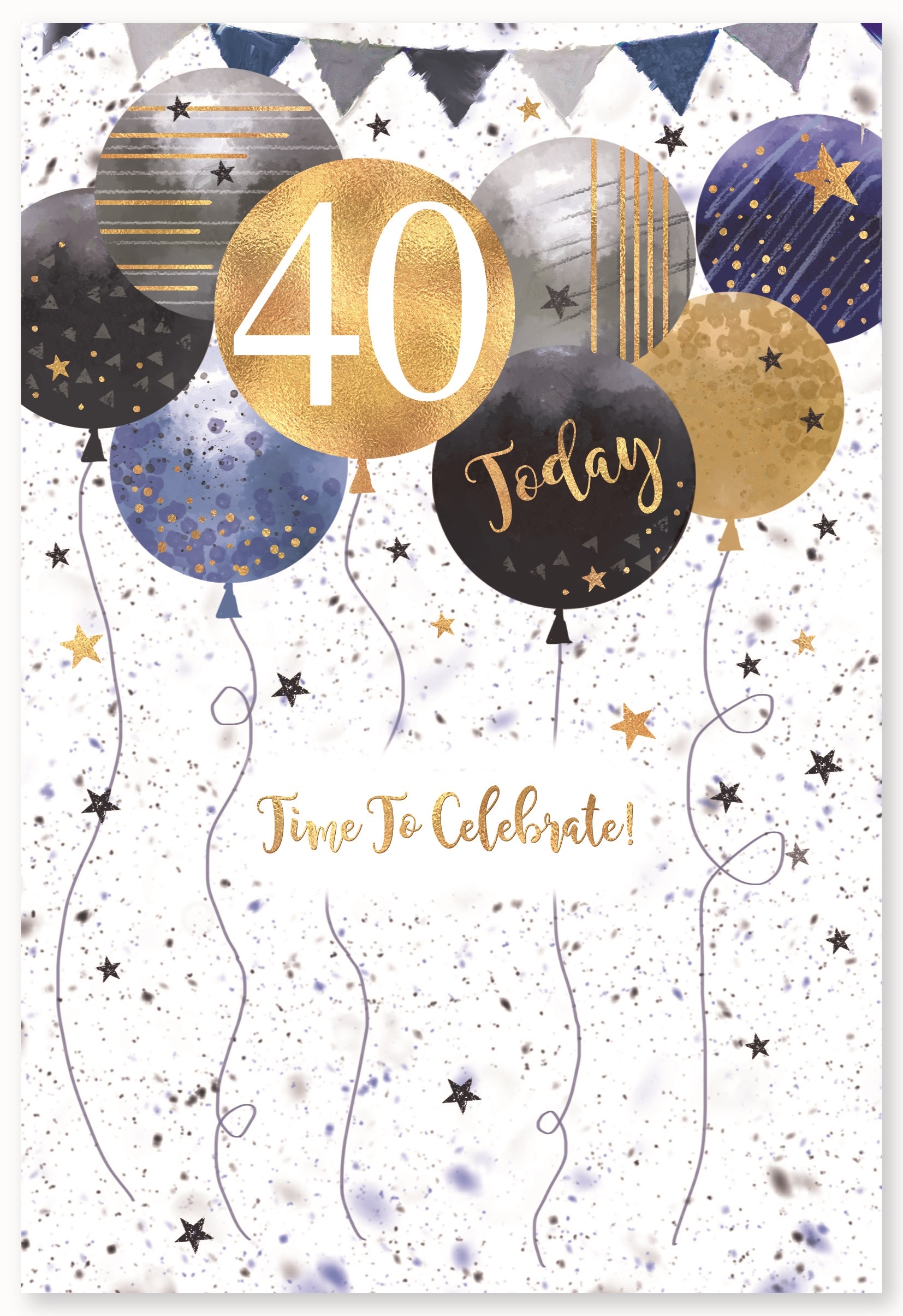 AGE 40 CARDS,Male 6`s Balloons & Stars