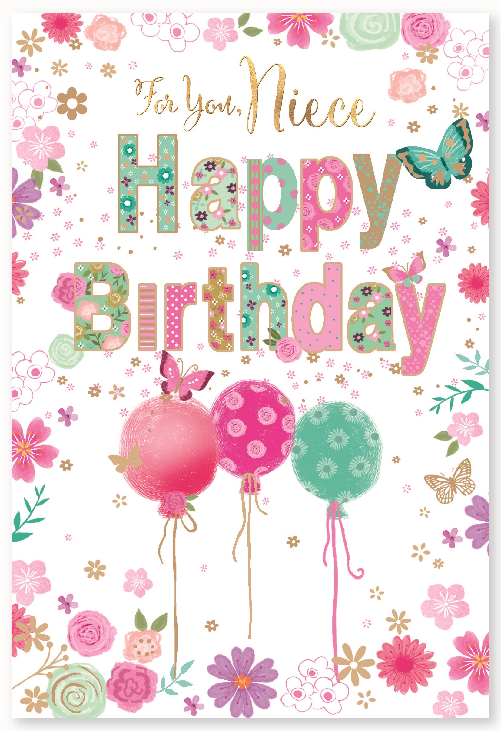 BIRTHDAY CARDS,Niece 6`s Foil Floral Balloons