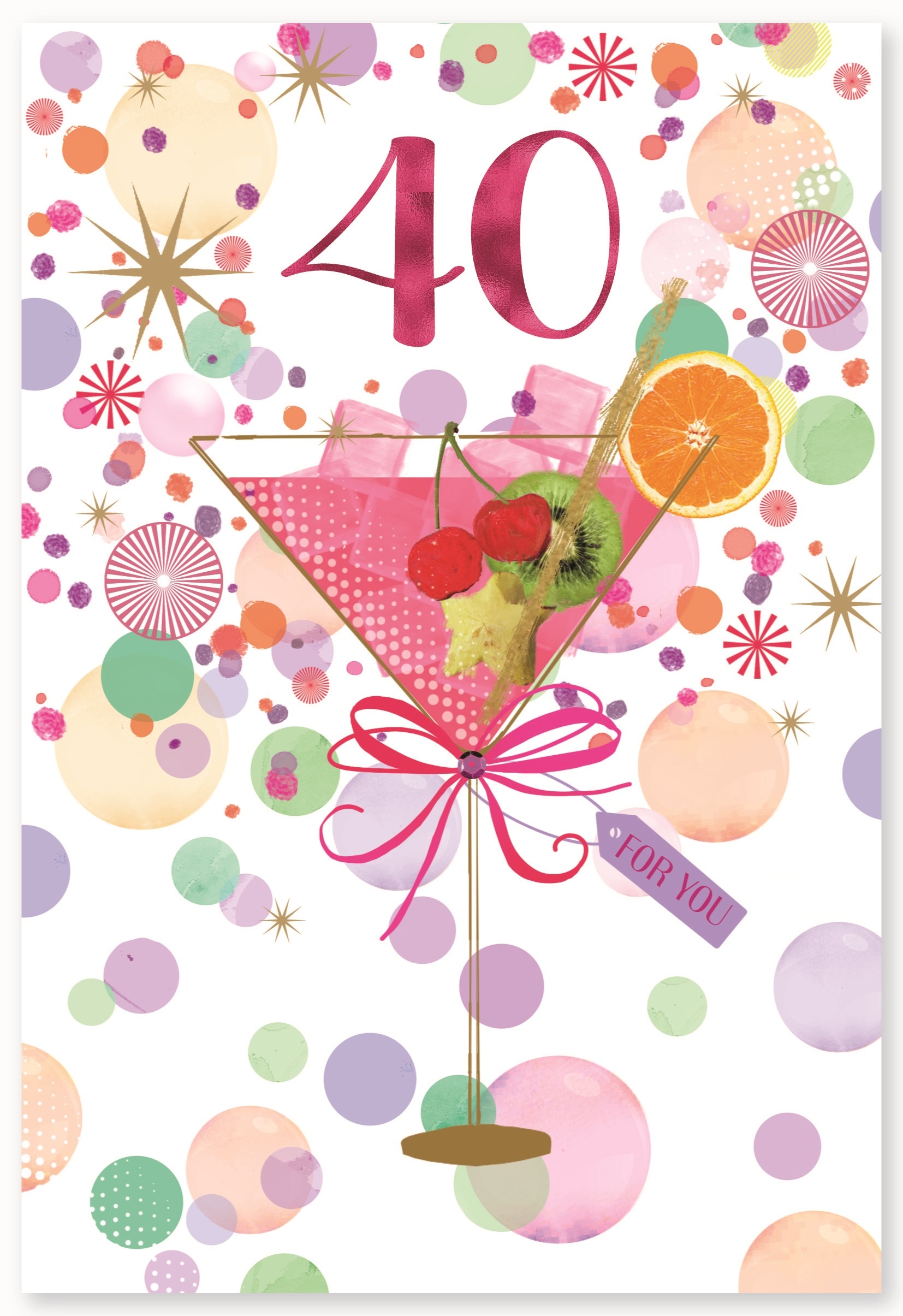 AGE 40 CARDS,Female 6`s Foil Cocktail & Circles