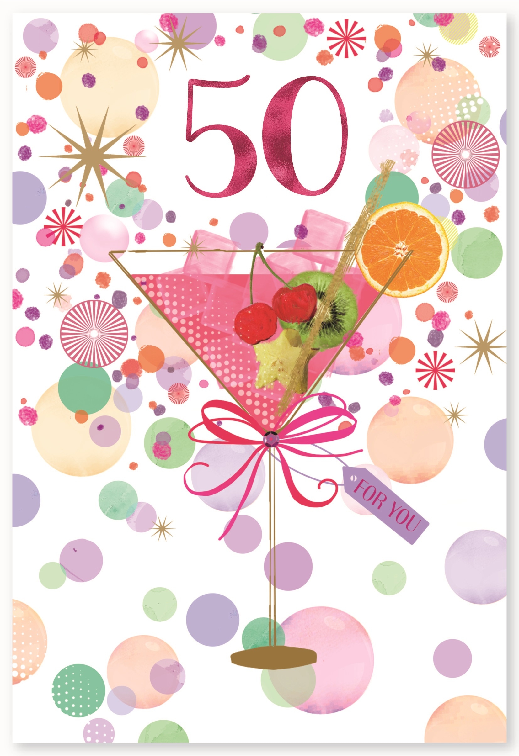 AGE 50 CARDS,Female 6`s Foil Cocktail & Circles
