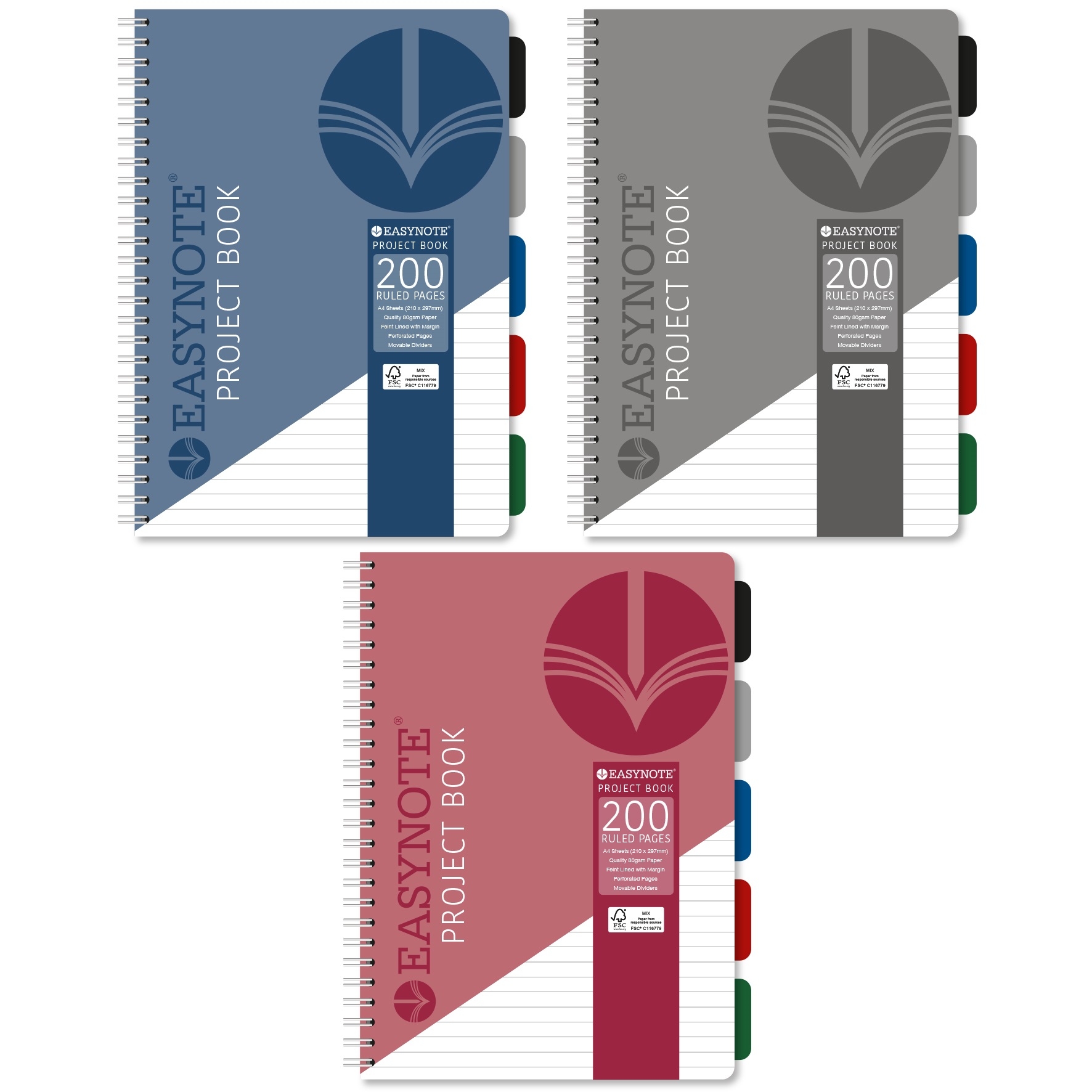 PROJECT BOOK,Easynote,A4 Twin Wire Classic Colours 200pg [Splittable]