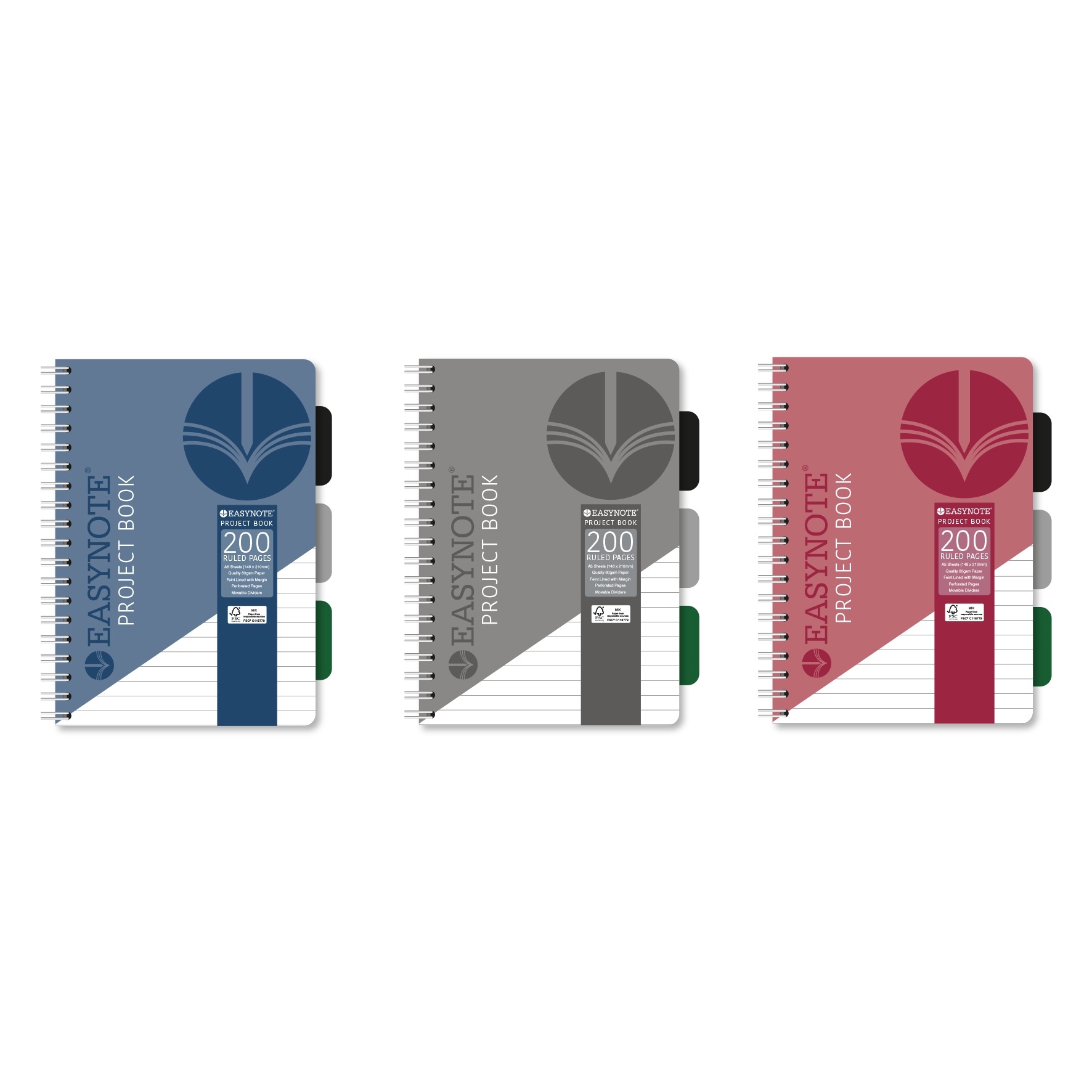 PROJECT BOOK,Easynote,A5 Twin Wire Classic Colours 200pg [Splittable]