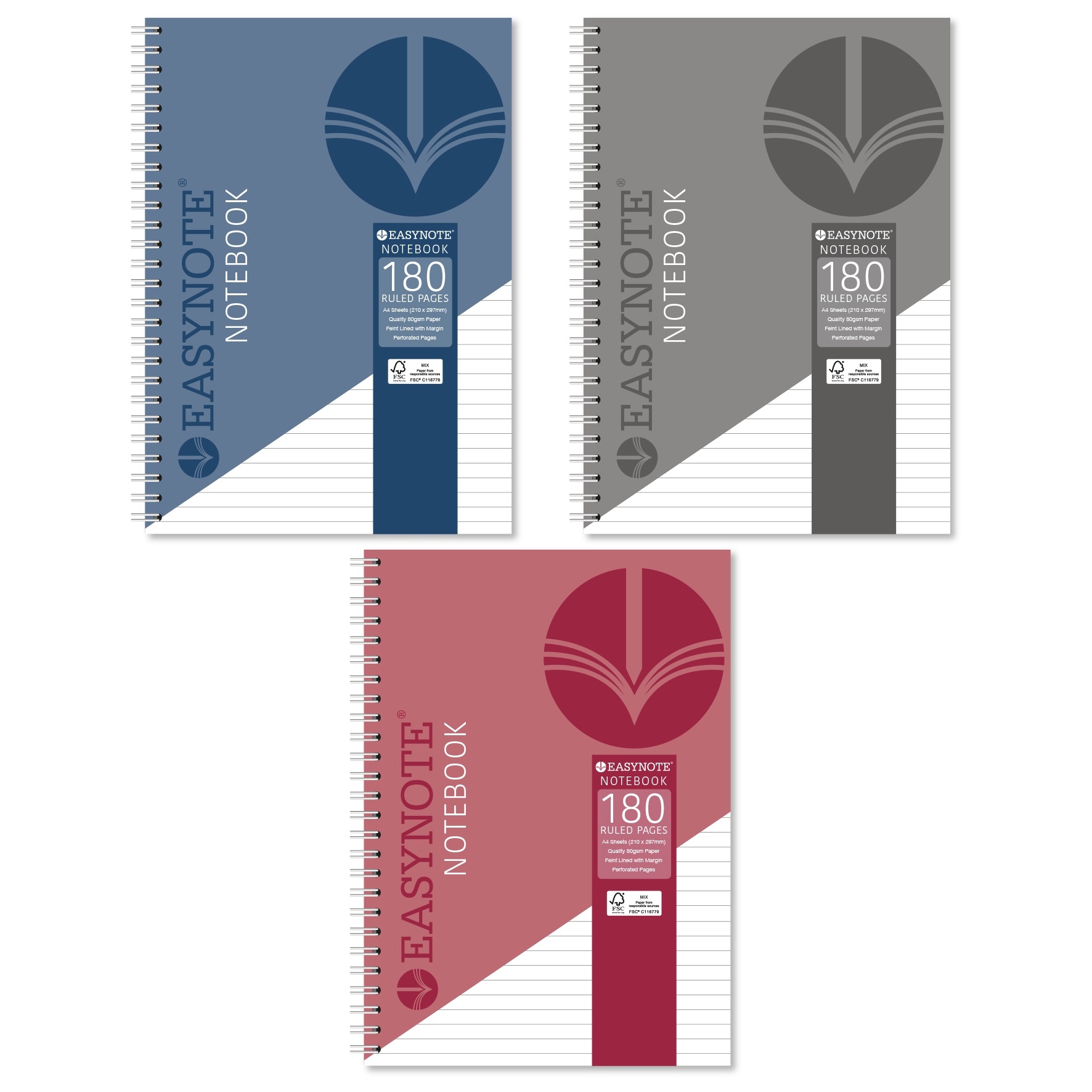 NOTEBOOK,Easynote,A4 Twin Wire Classic Colours 180pg [Splittable]