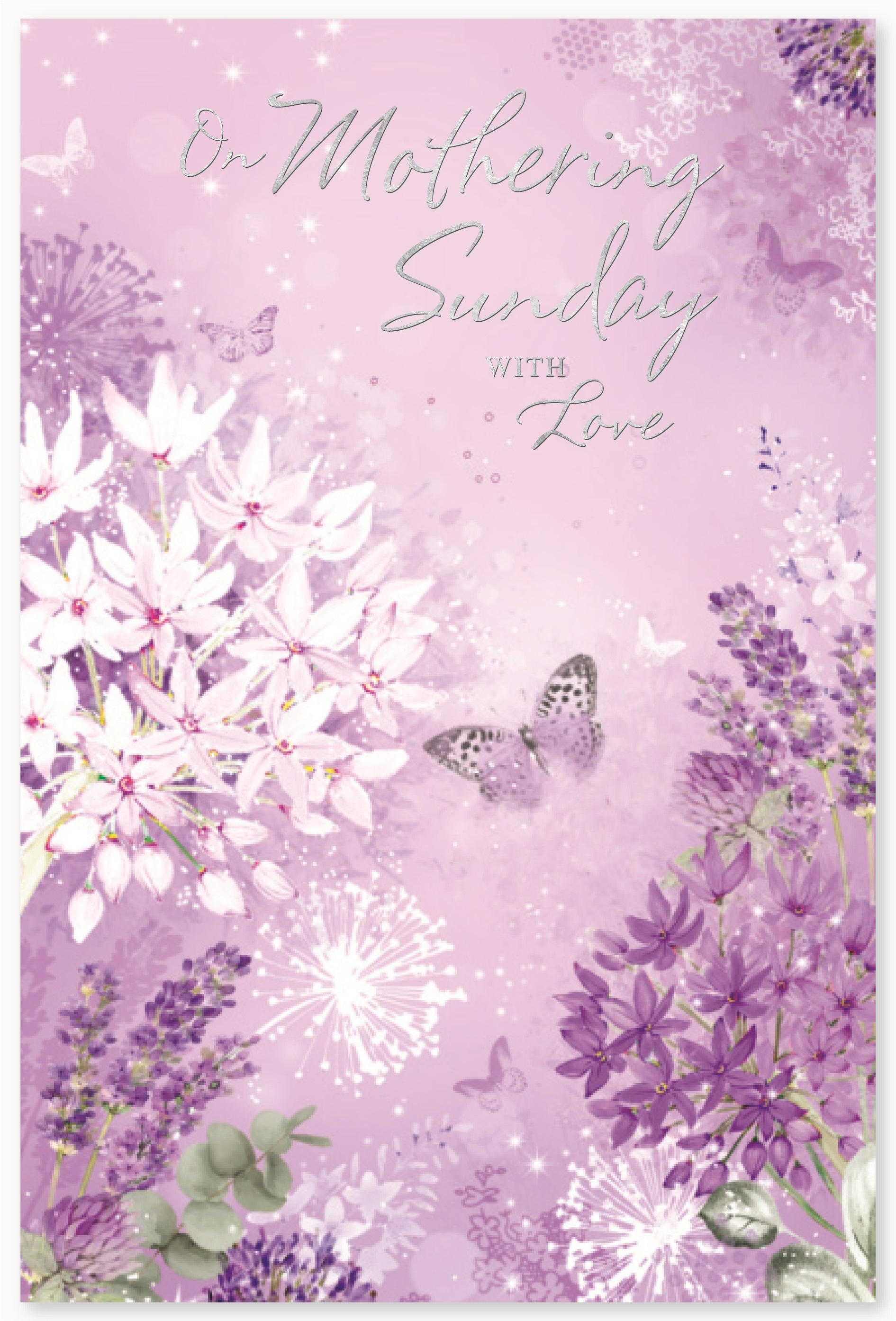 MOTHER`S DAY CARDS,Mothering Sunday 6`s Purple Floral