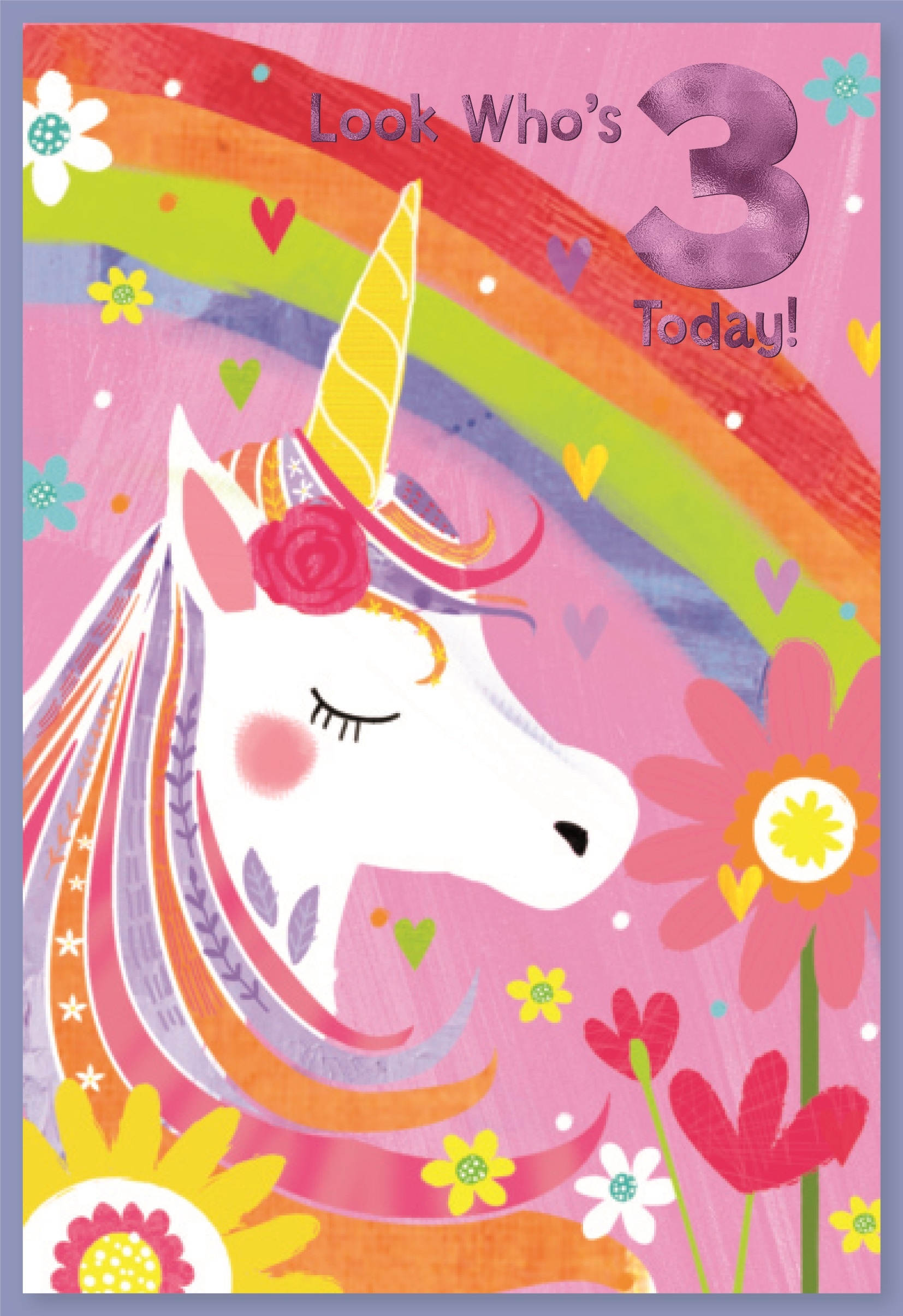 AGE 3 CARDS,Female 6`s Unicorn & Rainbow