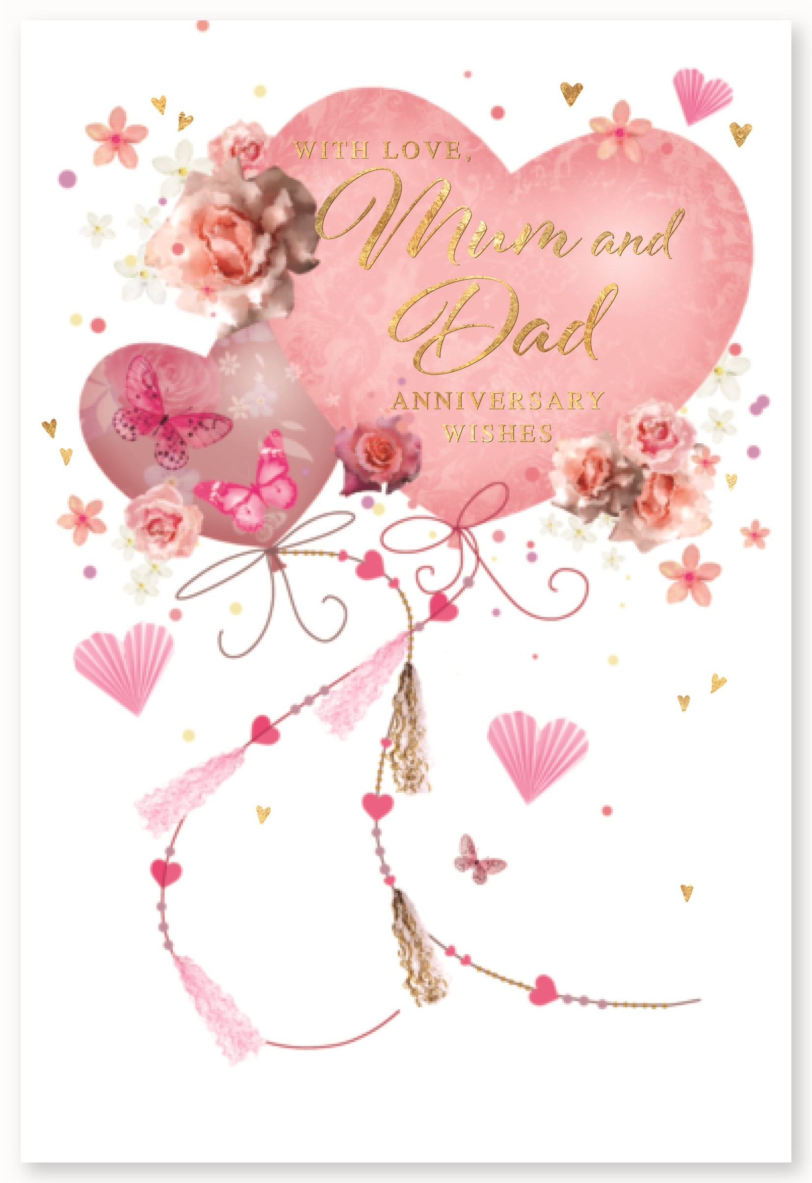 ANNIVERSARY CARDS,Mum & Dad 6`s Floral Heart Balloons