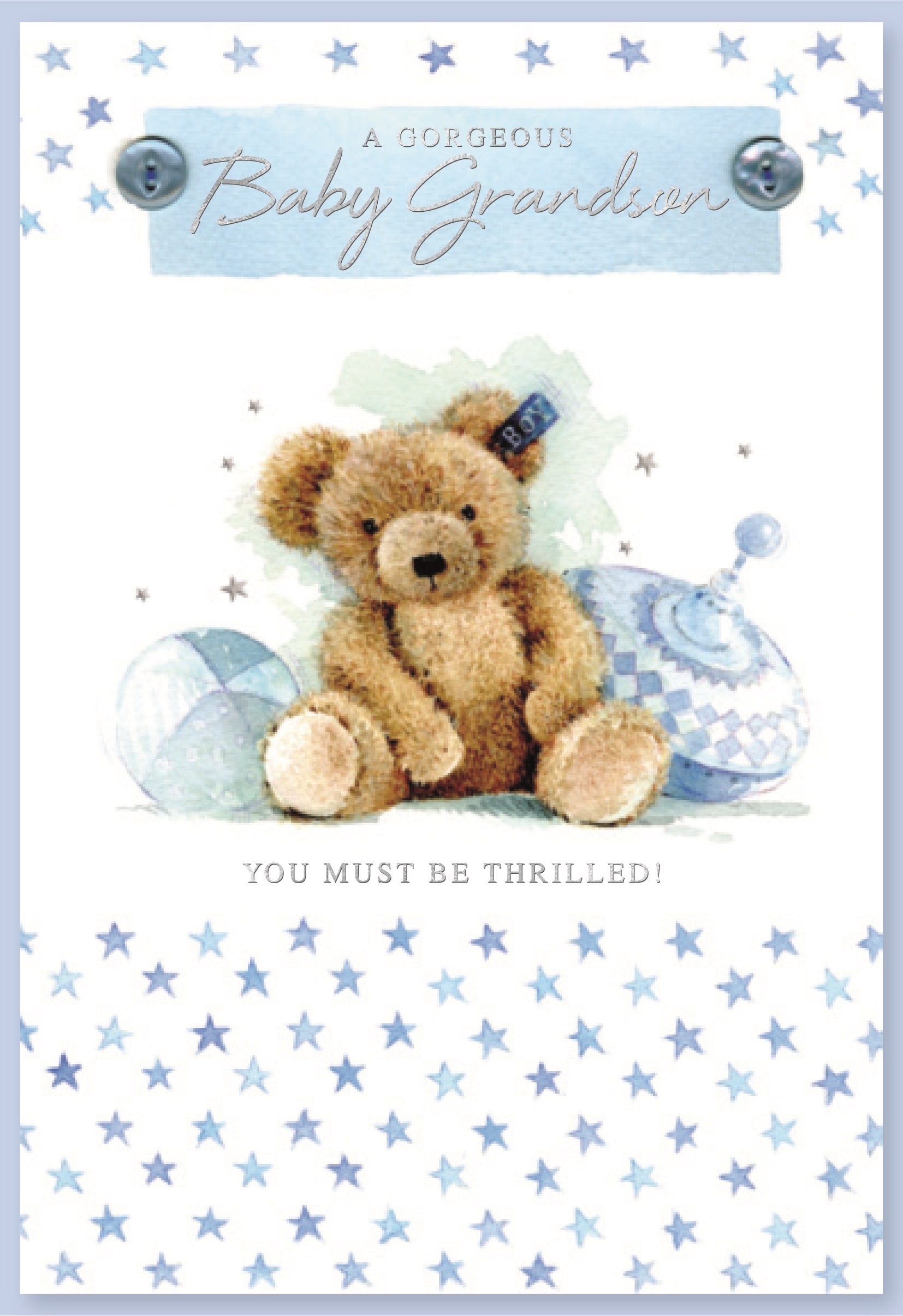 GRANDSON CONGRATS. CARDS,6`s Blue Teddy