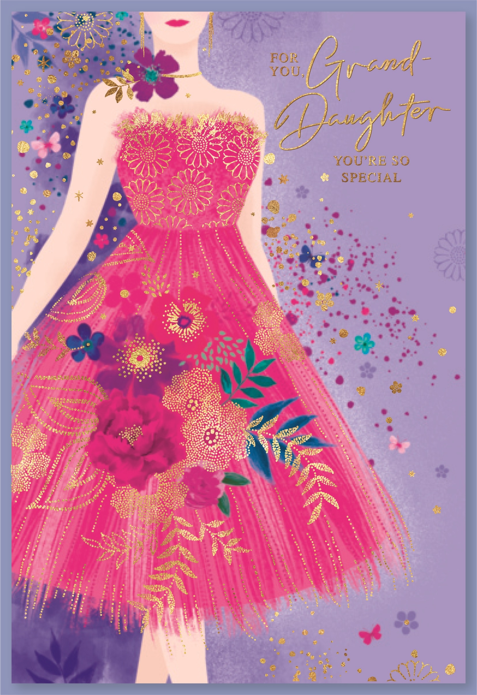 BIRTHDAY CARDS,Granddaughter Pink Floral Dress