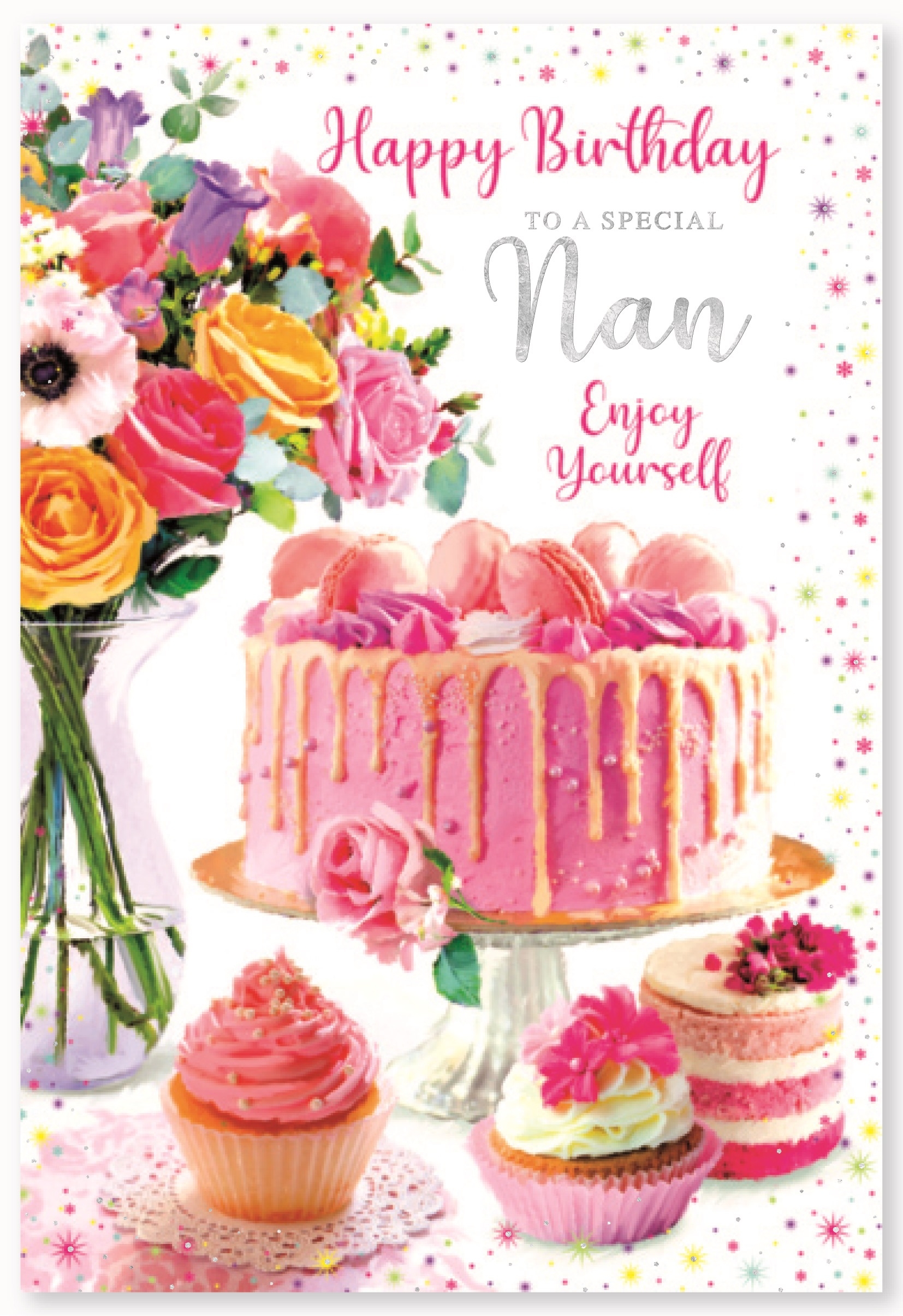 BIRTHDAY CARDS,Nan 6`s Cake & Flowers
