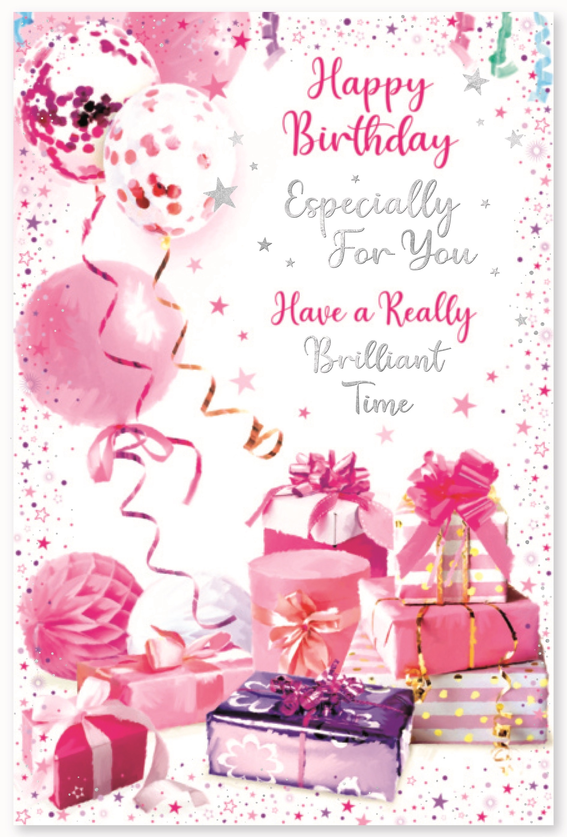 BIRTHDAY CARDS,6`s Pink Presents & Balloons