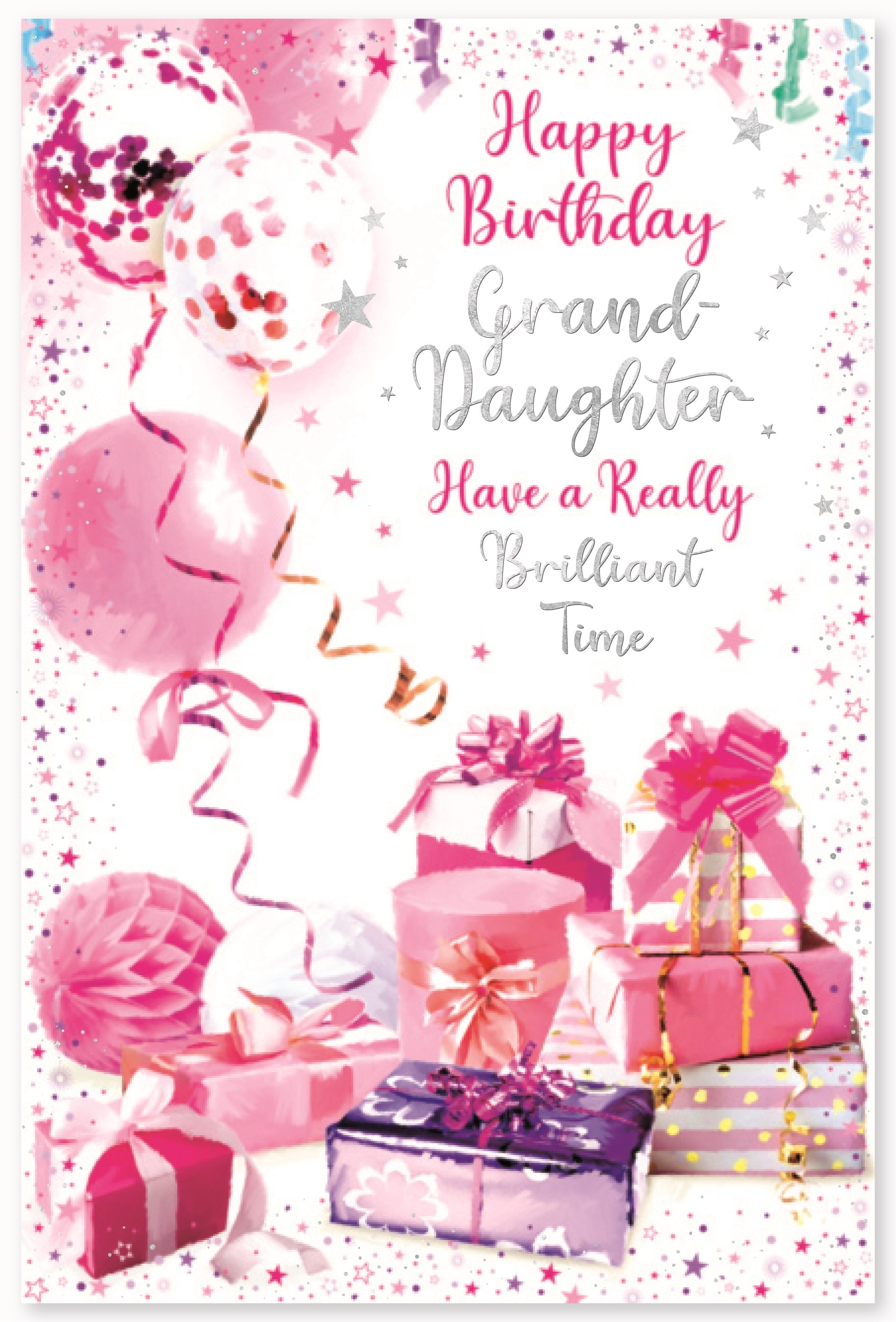 BIRTHDAY CARDS,Granddaughter Pink Presents & Balloons