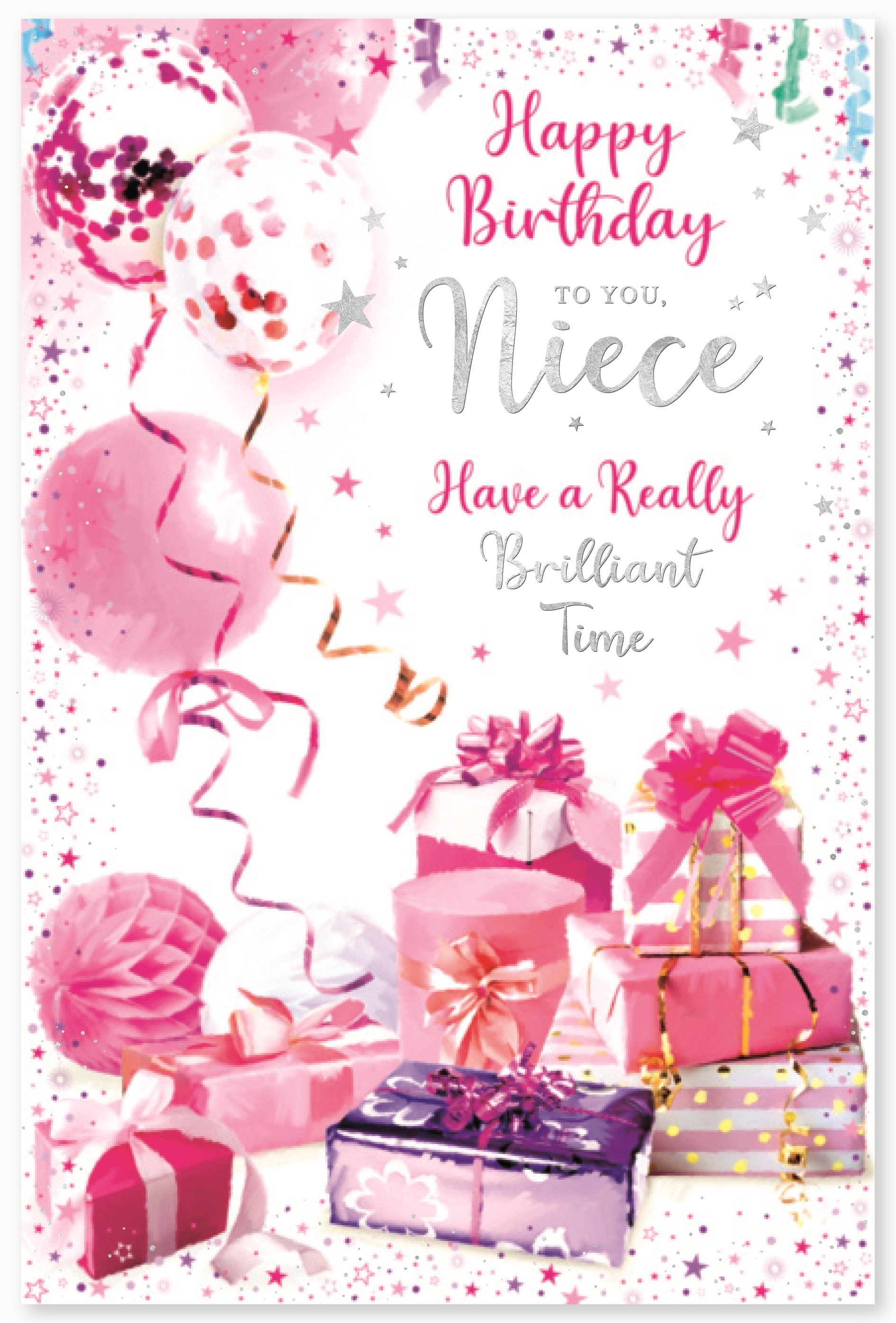 BIRTHDAY CARDS,Niece 6`s Pink Presents & Balloons