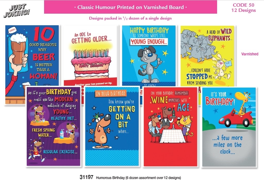 BIRTHDAY CARDS,Humour 72`s Assortment (Just Joking)