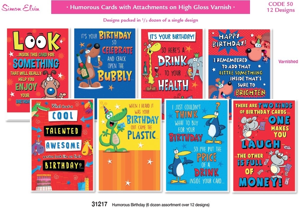 BIRTHDAY CARDS,Humour 72`s Assortment With Attachments