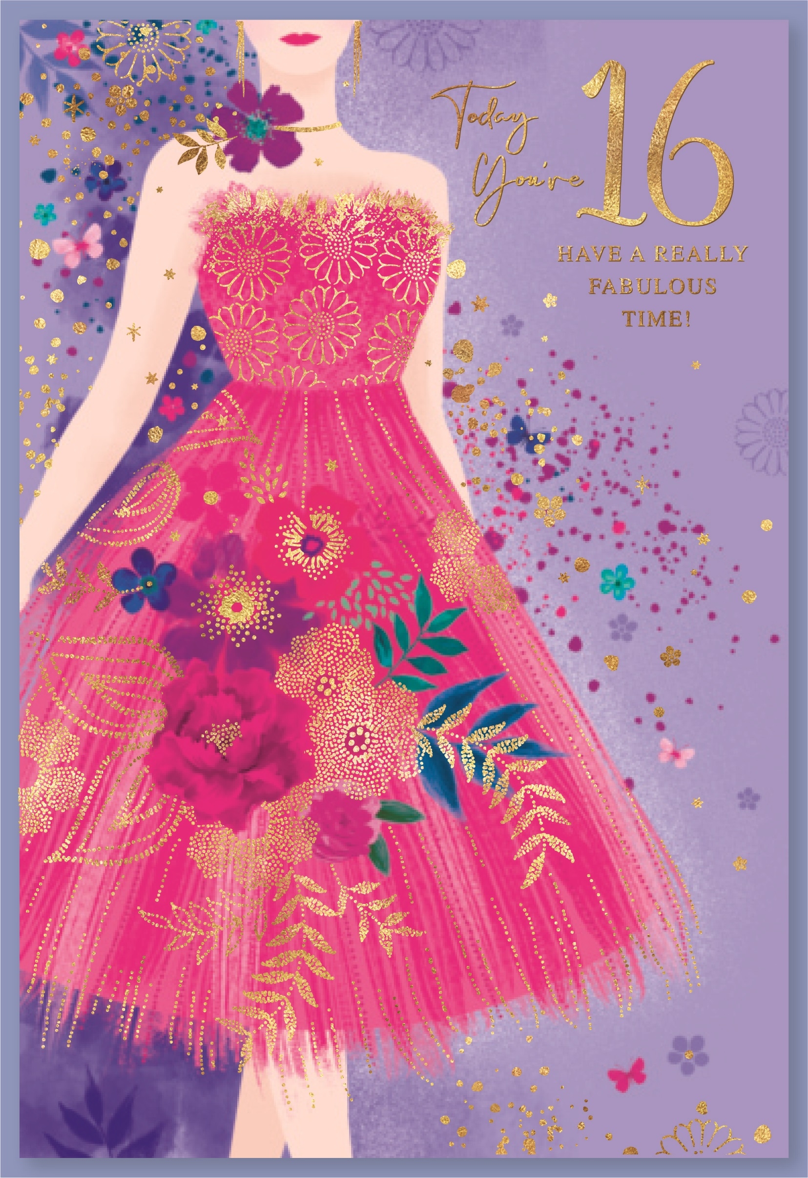 AGE 16 CARDS,Female 6`s Pink Floral Dress