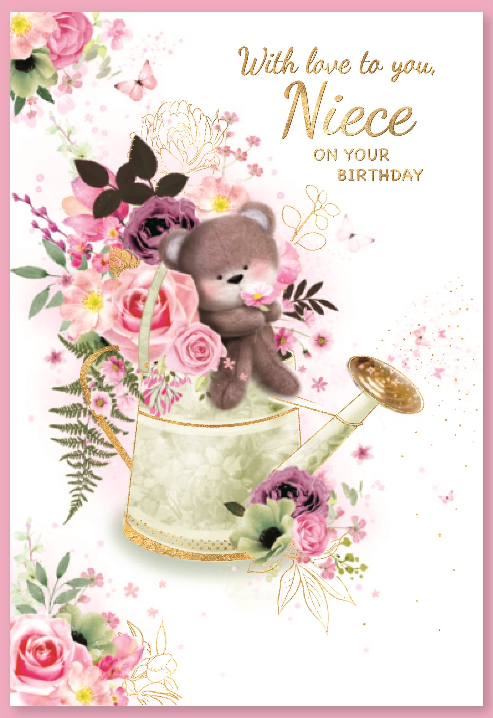 BIRTHDAY CARDS,Niece 6`s Floral Vase & Bear