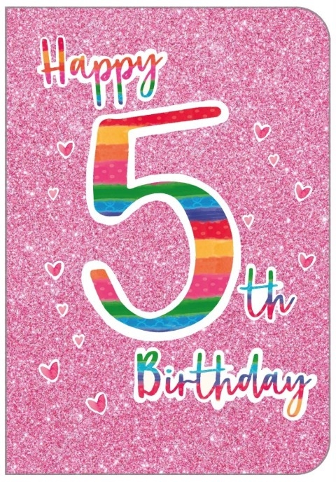 AGE 5 CARDS,Female 6`s Rainbow, Hearts & Glitter