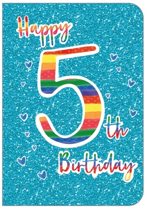 AGE 5 CARDS,Male 6`s Rainbow, Hearts & Glitter