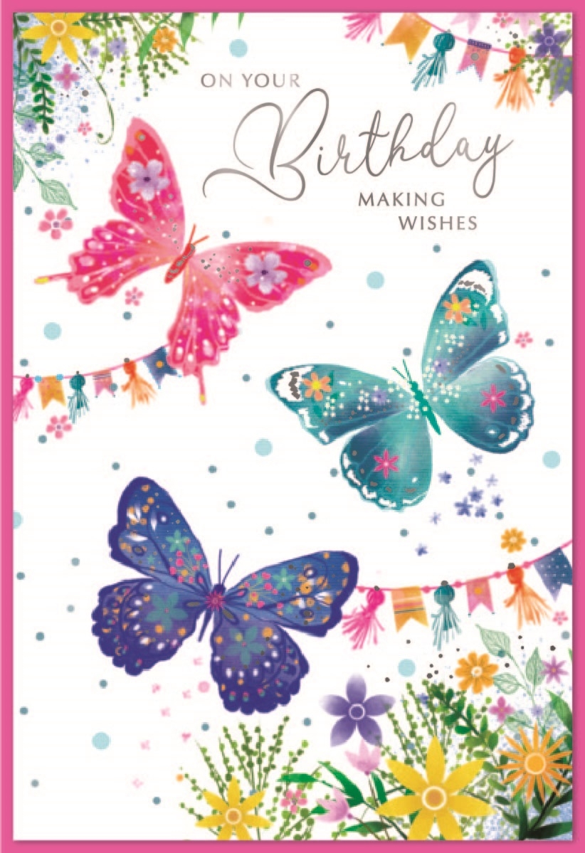 BIRTHDAY CARDS,6`s Floral Butterflies