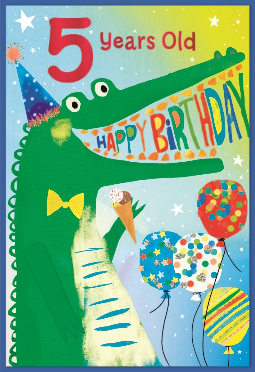 AGE 5 CARDS,Male 6`s Crocodile & Balloons