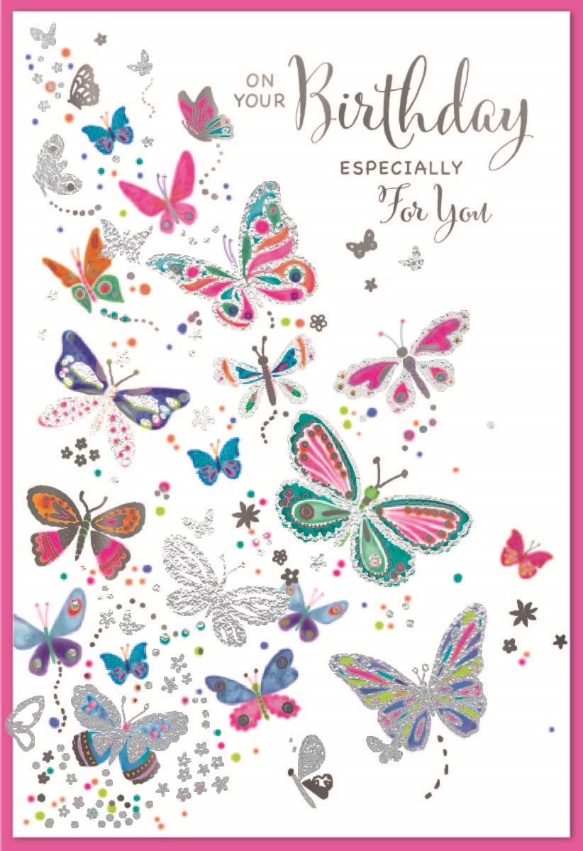 BIRTHDAY CARDS,6`s Coloured Butterflies