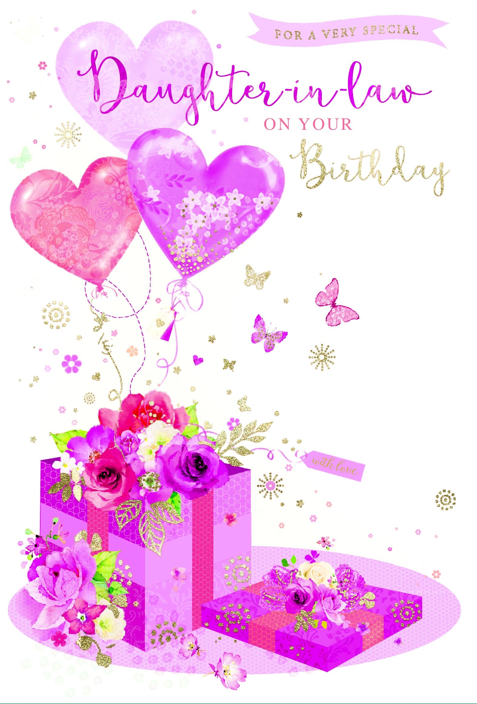 BIRTHDAY CARDS,Daught. in Law 6`s Floral Presents & Balloons